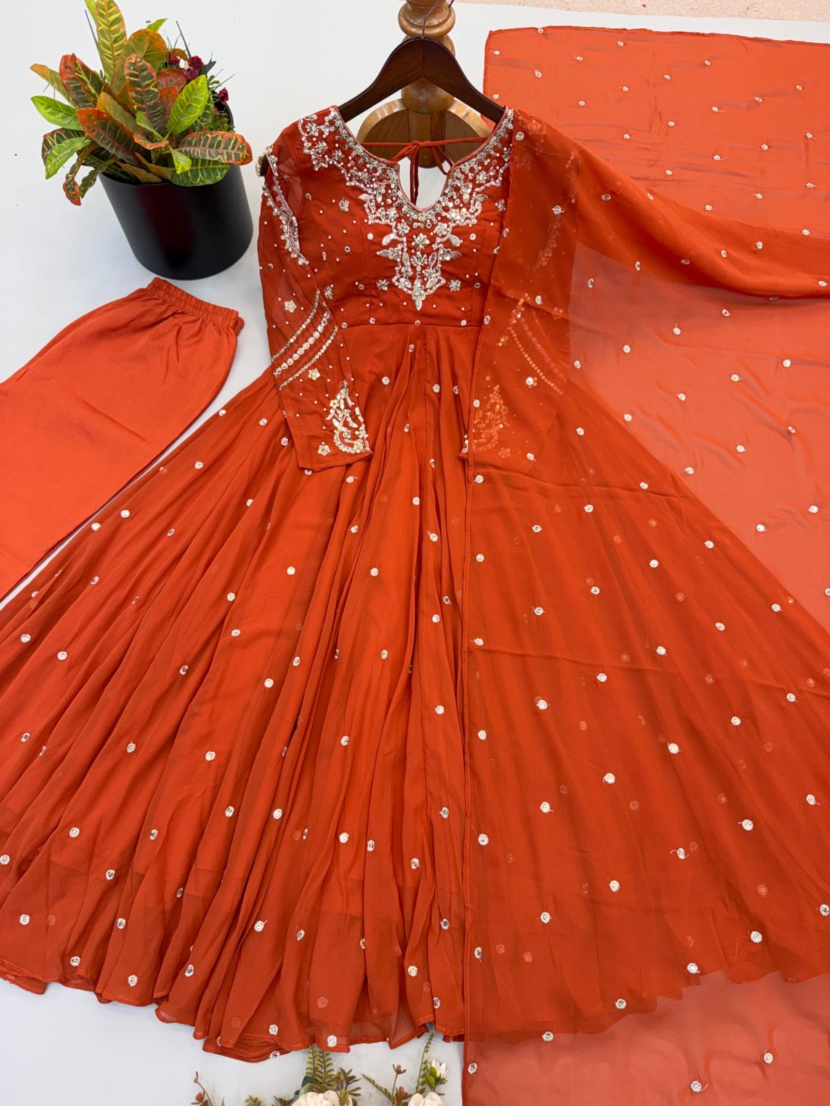 Georgette gown with embroidery work and duppata