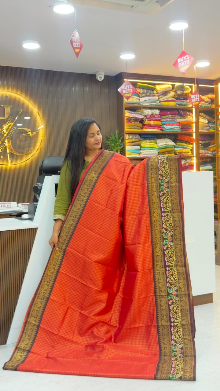 Vintage style sarees with Tanjore digital print across the border