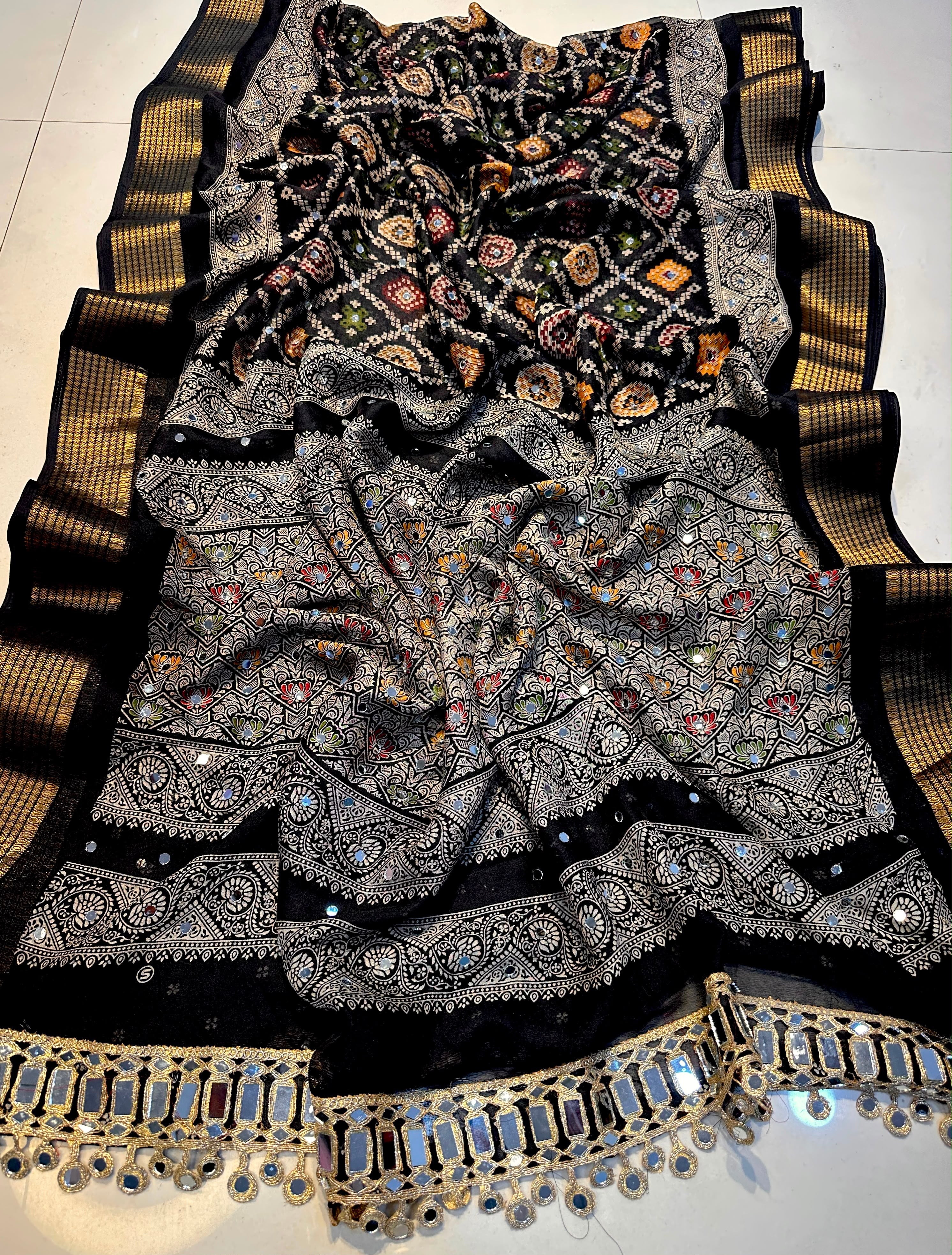 Marshmallow saree with all over mirror work