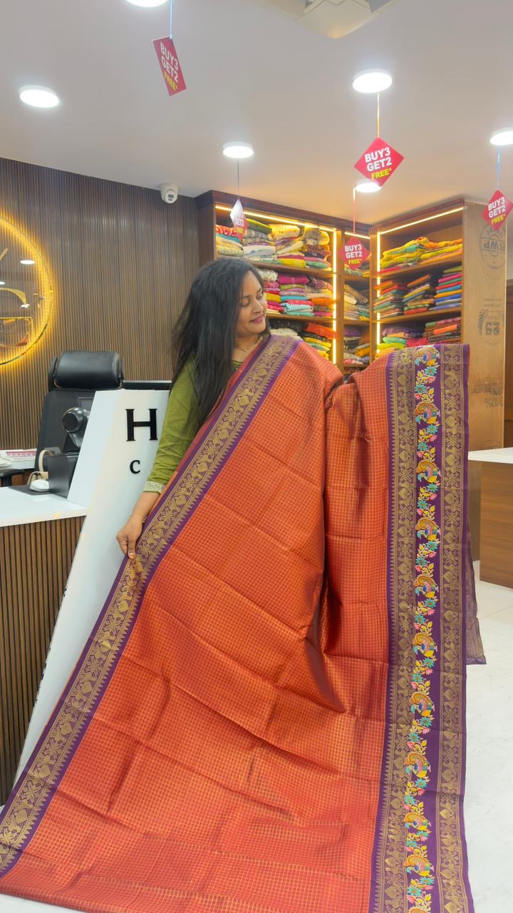 Vintage style sarees with Tanjore digital print across the border