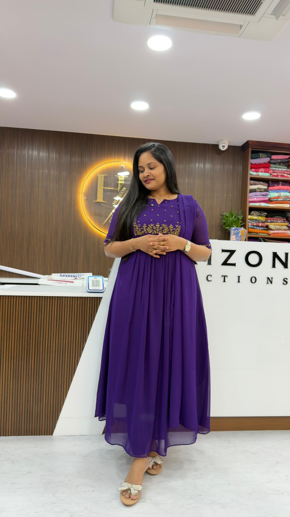 Georgette Anarkali top with dupatta and maggam work