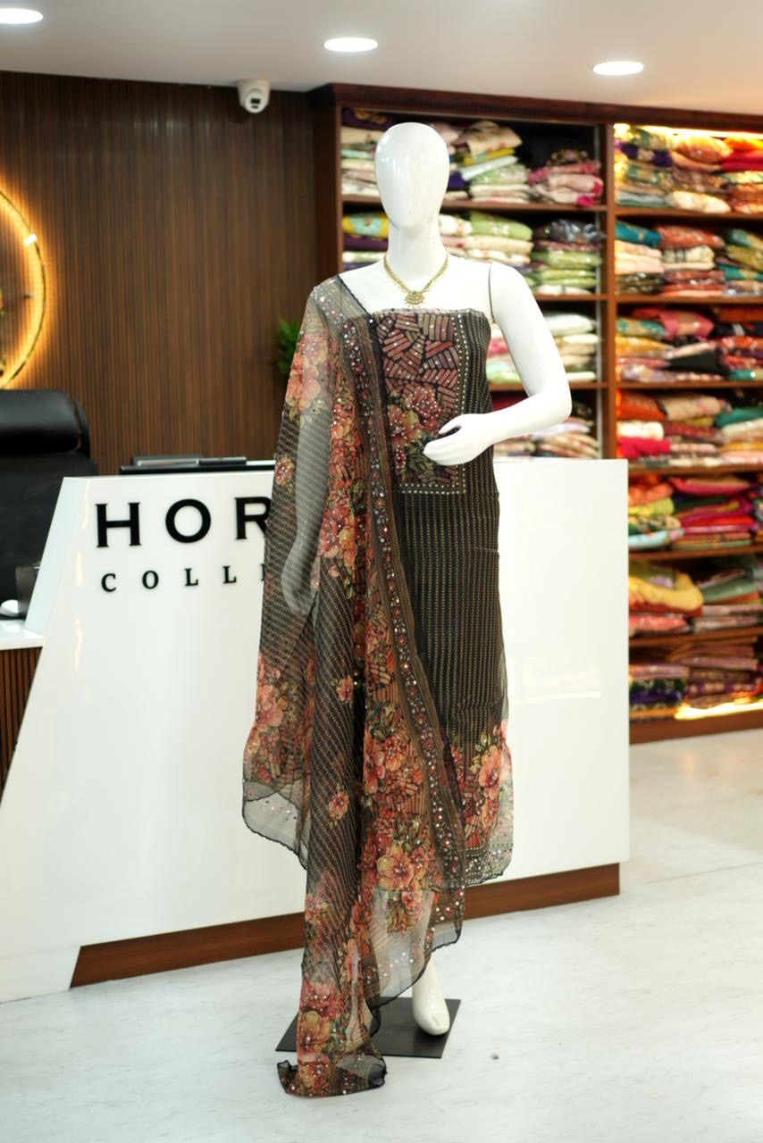 Organza Floral designer Dress material