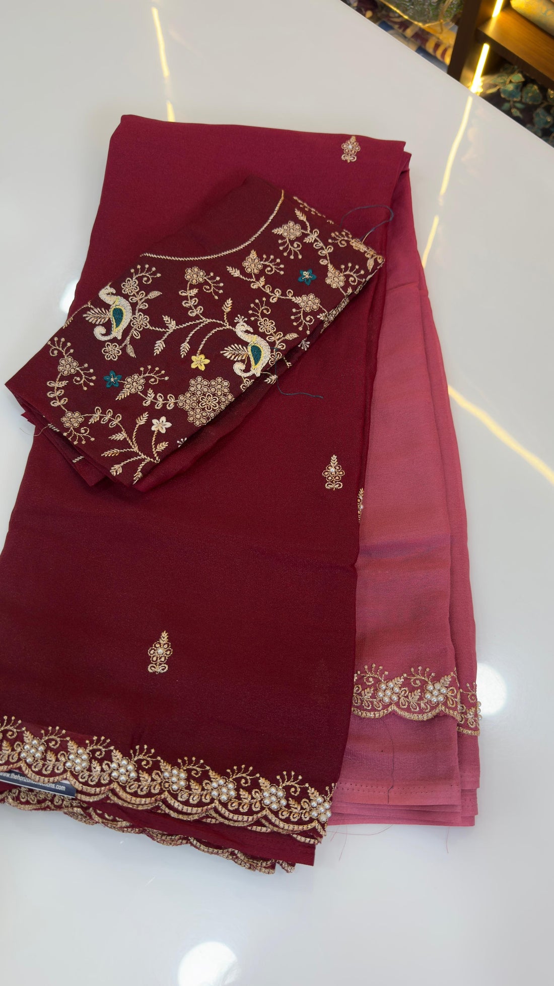 Party wear saree with pearl work