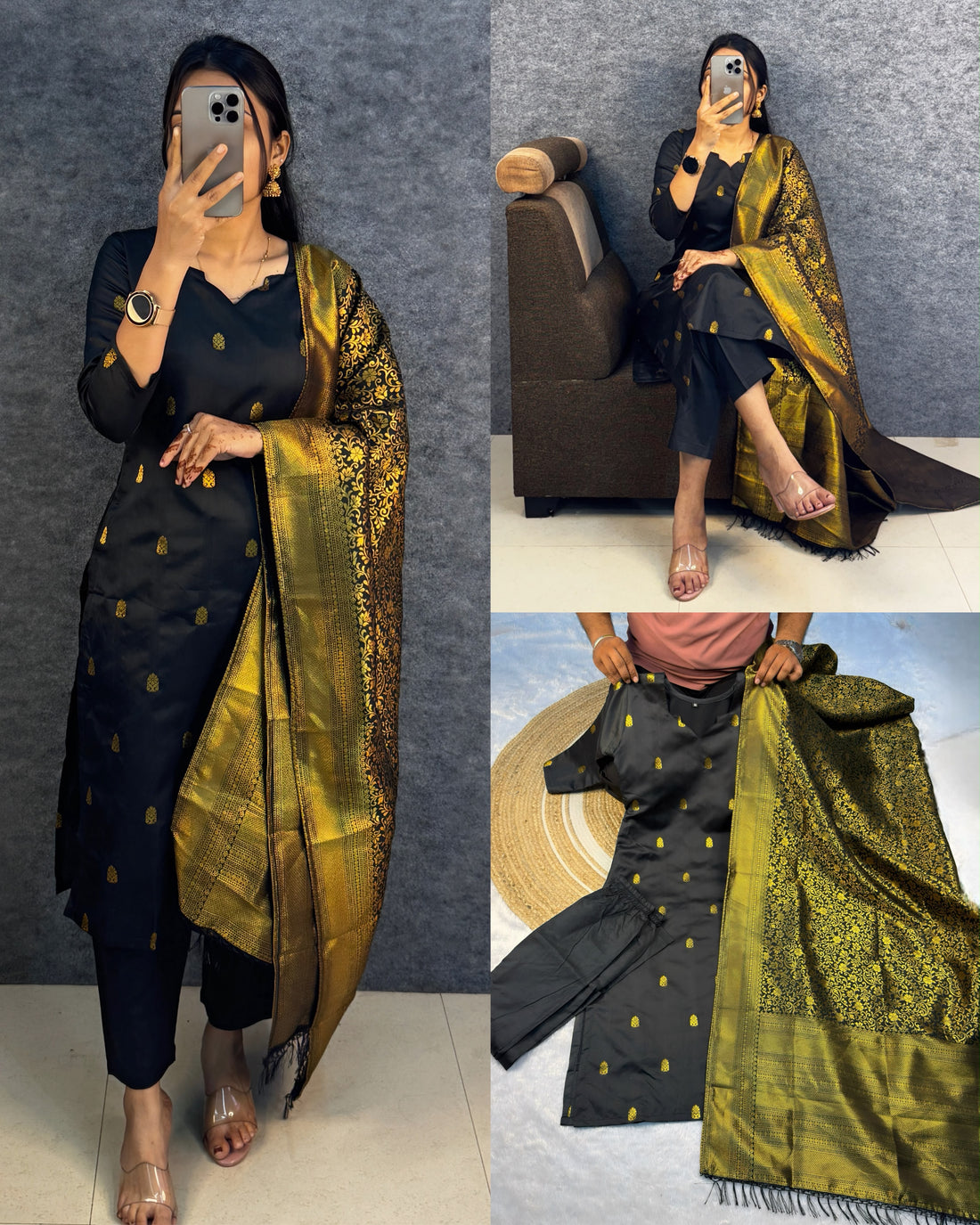 Banarasi silk Kurti set with beautiful zari work(NON-STORE)
