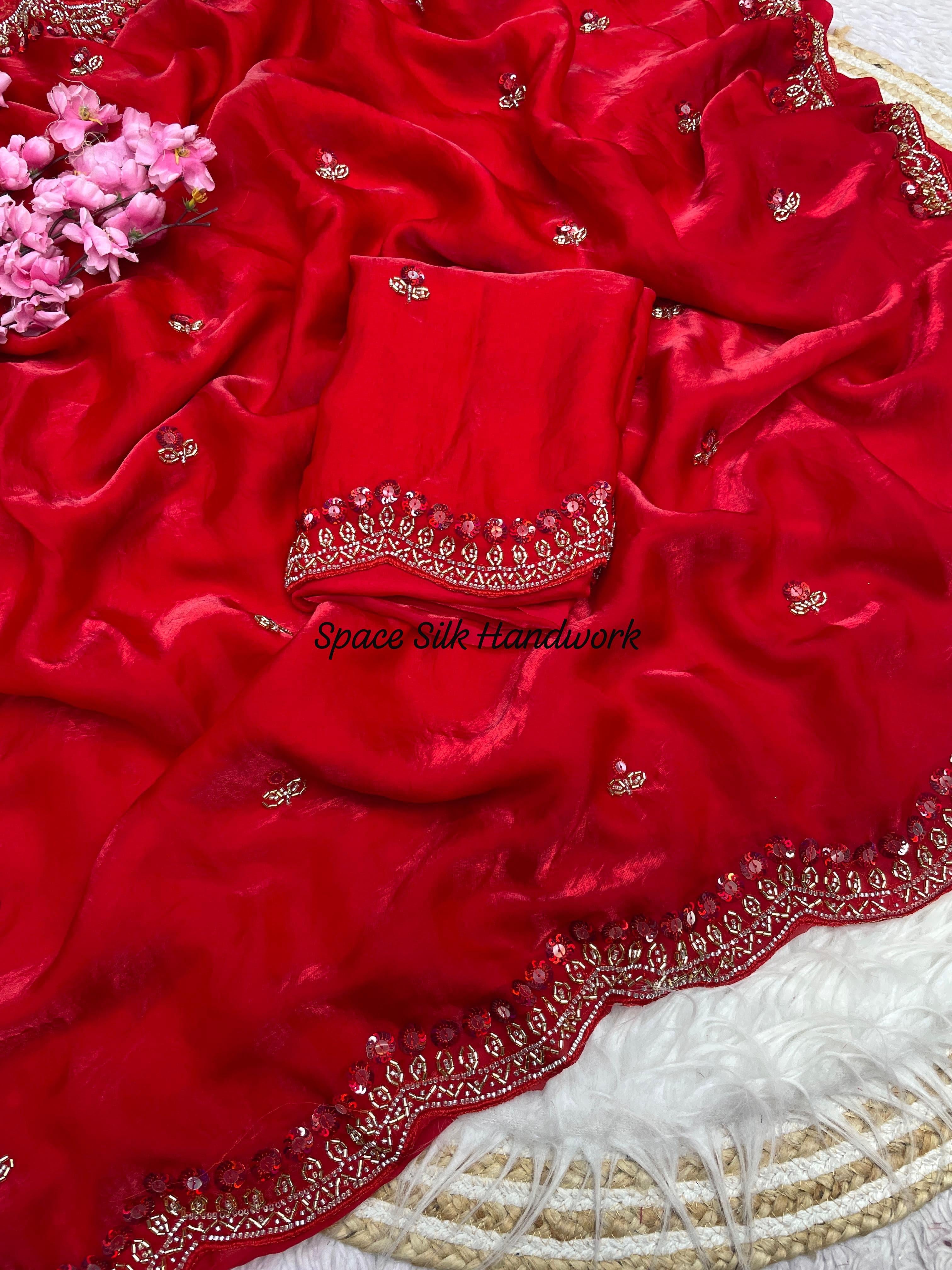 fandy space silk fabric with Unique decent party wear Handwork(NON-STORE)