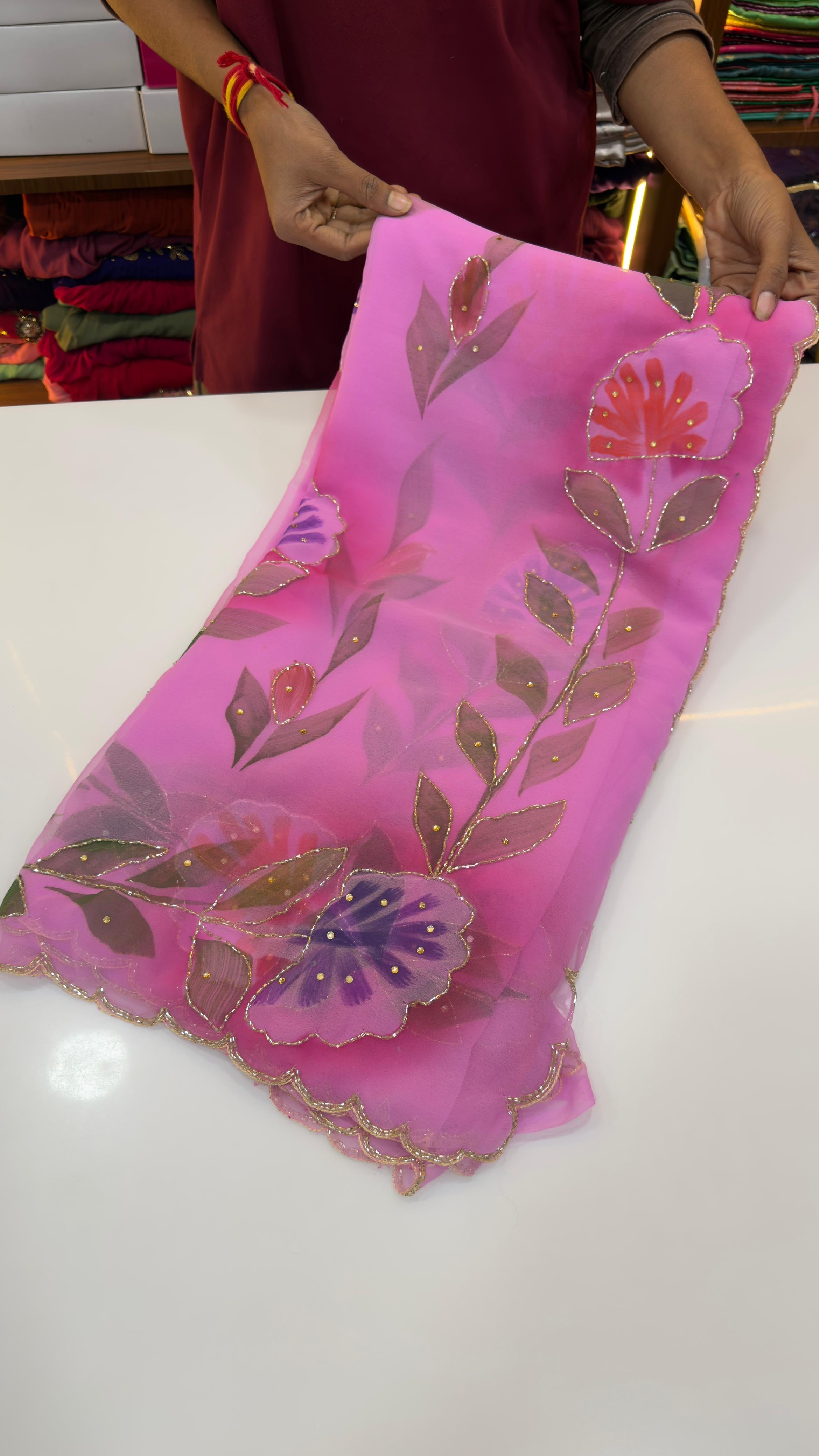 Light weight brush paint maggam work sarees
