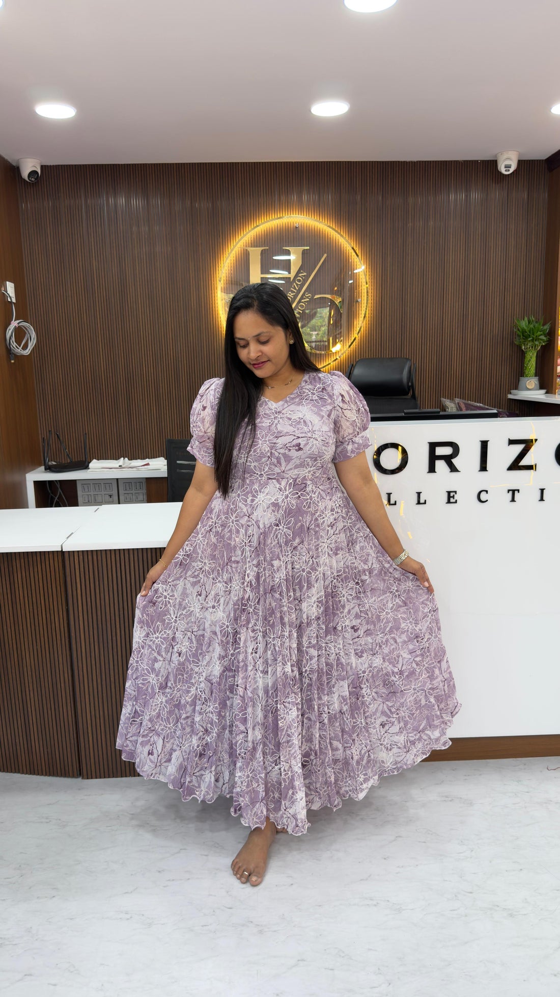 Georgette frocks with full flare and embroidery all over the dress