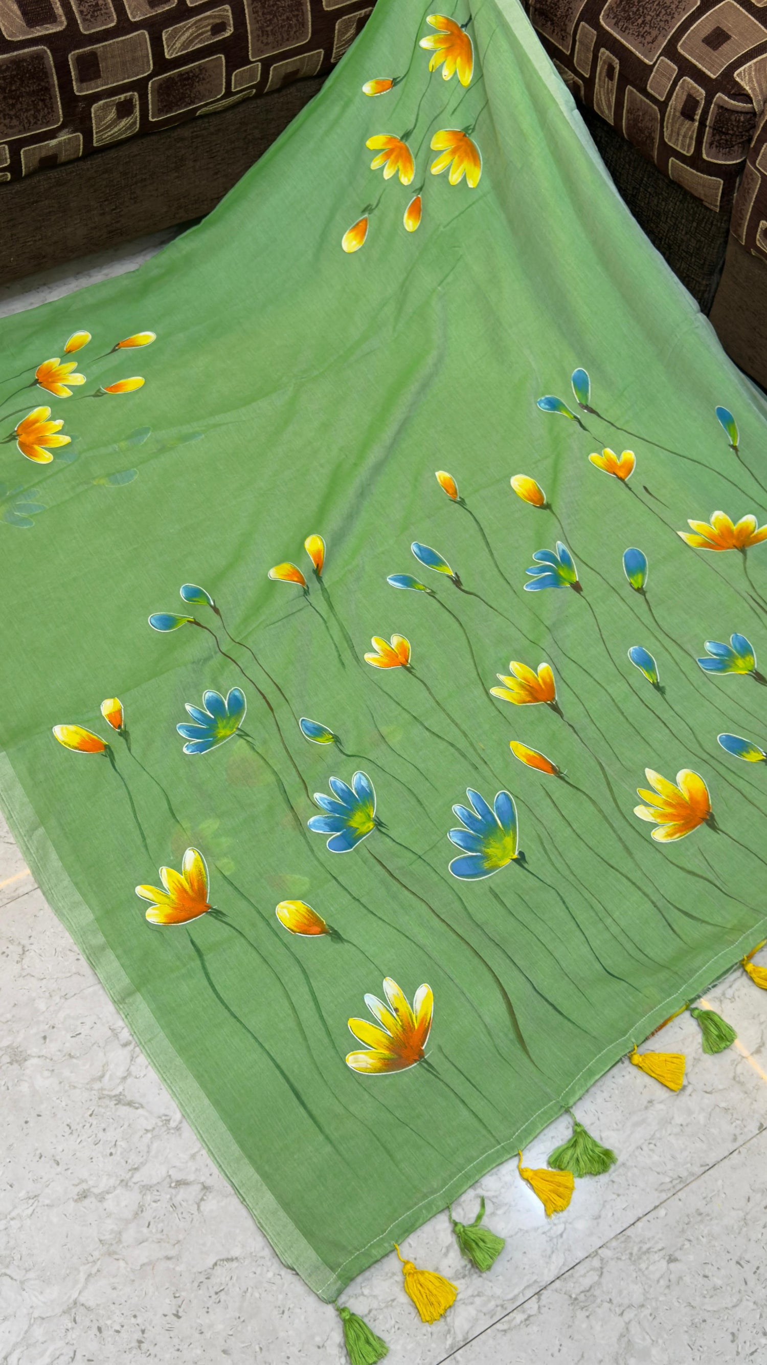 Hand paint Mul cotton saree
