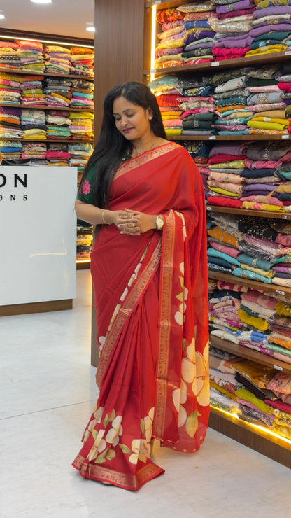 Mangalgiri digital print crape Georgette sarees