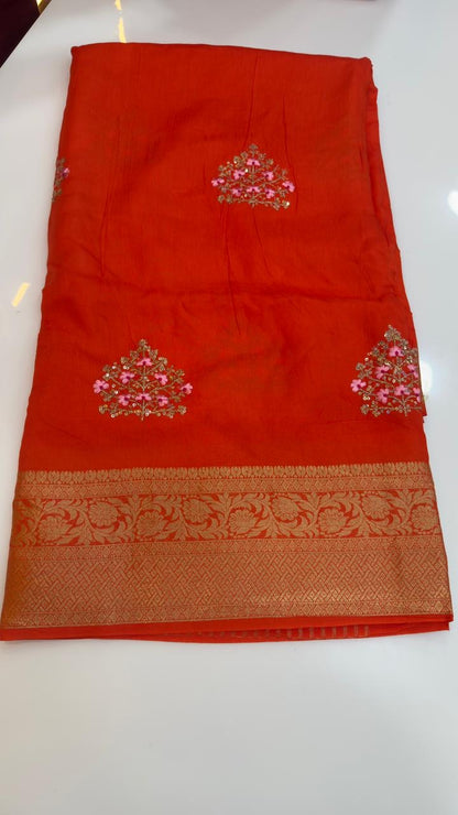 Banarasi matka crepe silk sarees with embroidery work