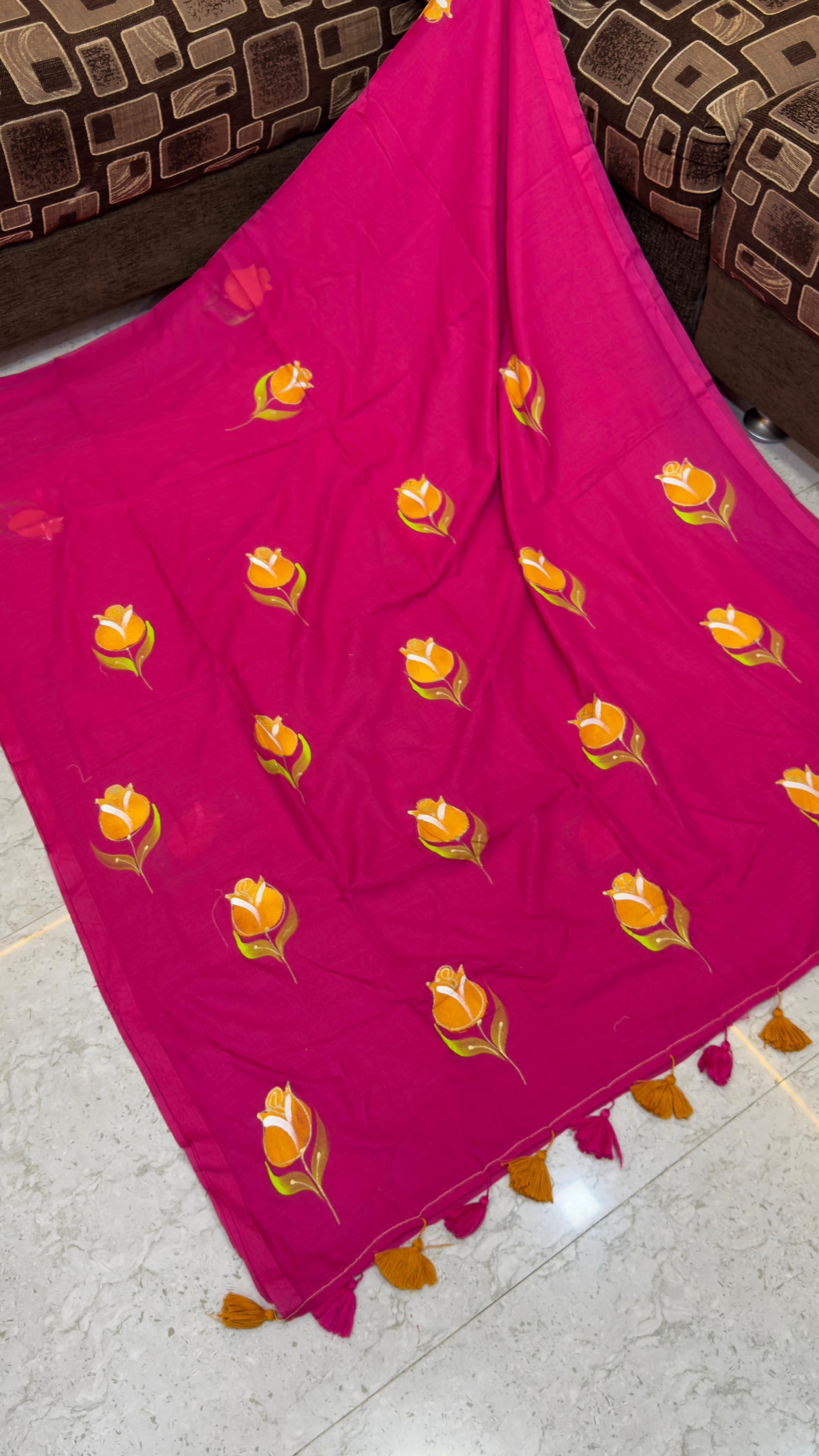 Pre Booking 1 week dispatch Hand paint Mul cotton saree