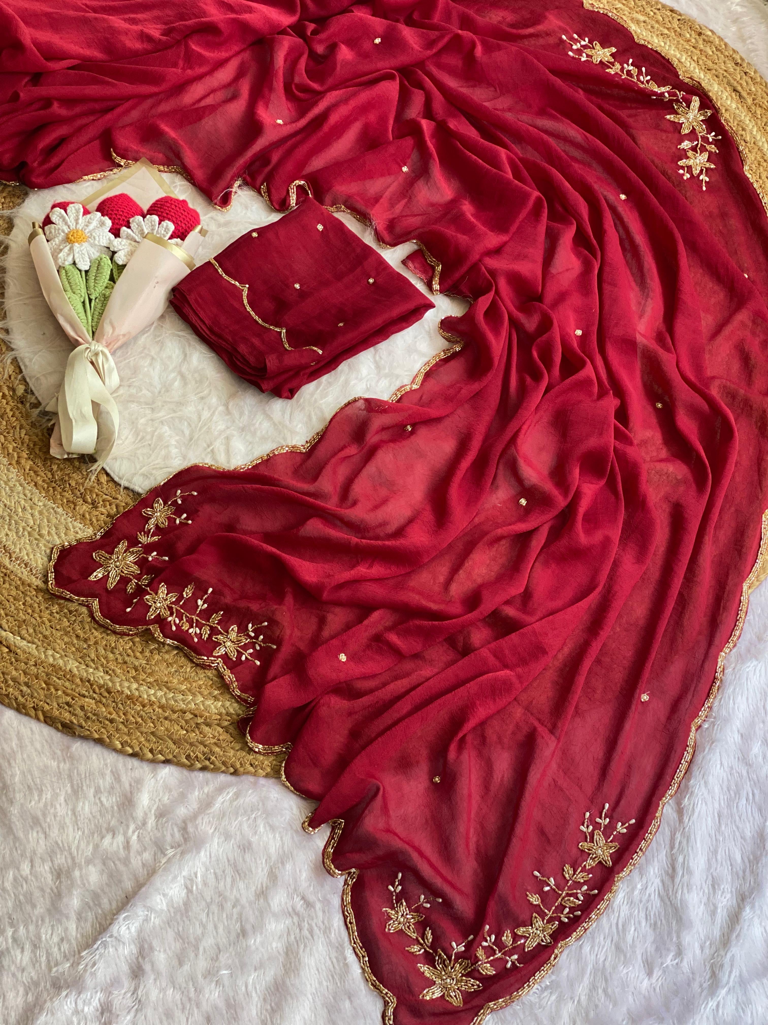 Soft Crush Silk Saree With Premium Handwork(NON-STORE)