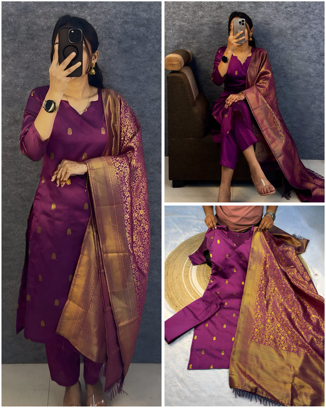 Banarasi silk Kurti set with beautiful zari work(NON-STORE)