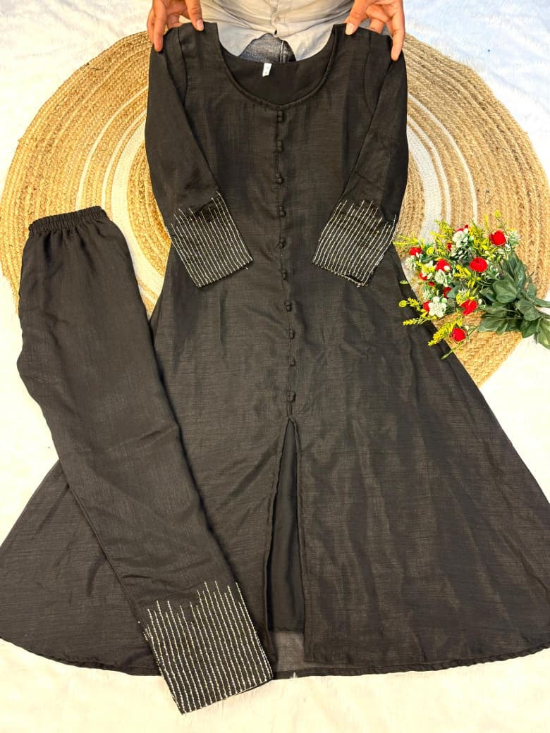 A-line kurta set with beautiful sleeve and pant handwork