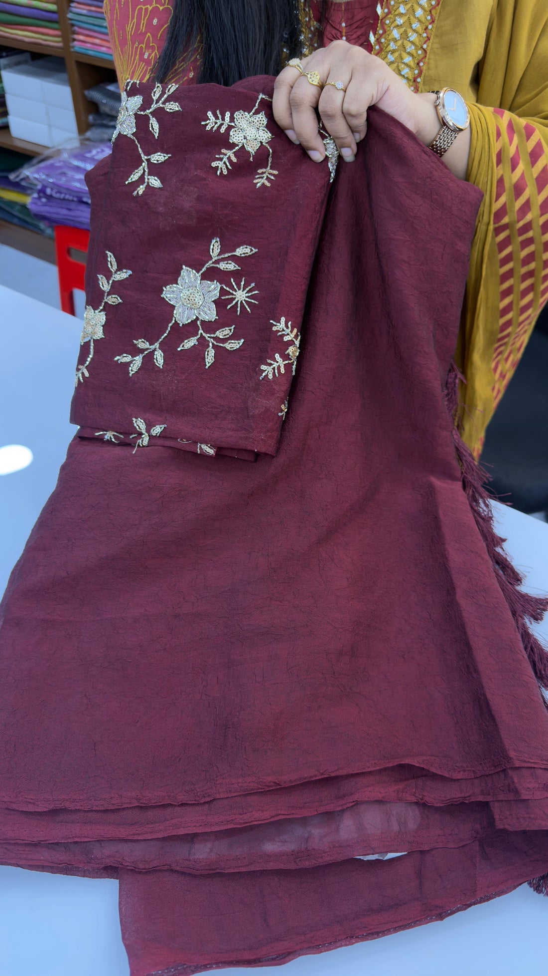 Premium Star Georgette with Crush Pattern &amp; Katli Work Blouse