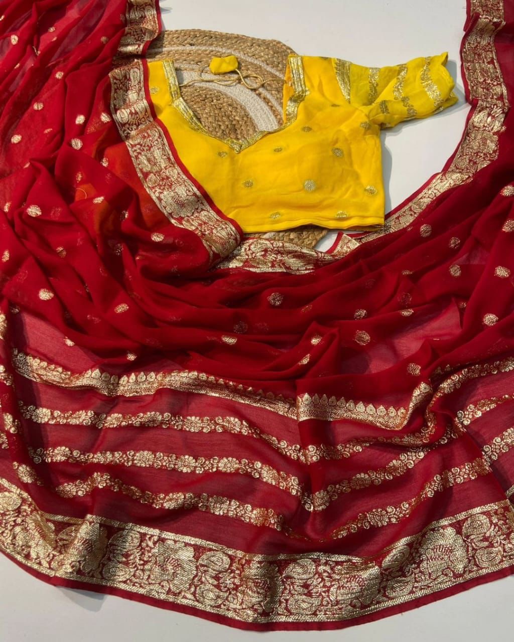 Viscose Georgette saree with stitched blouse