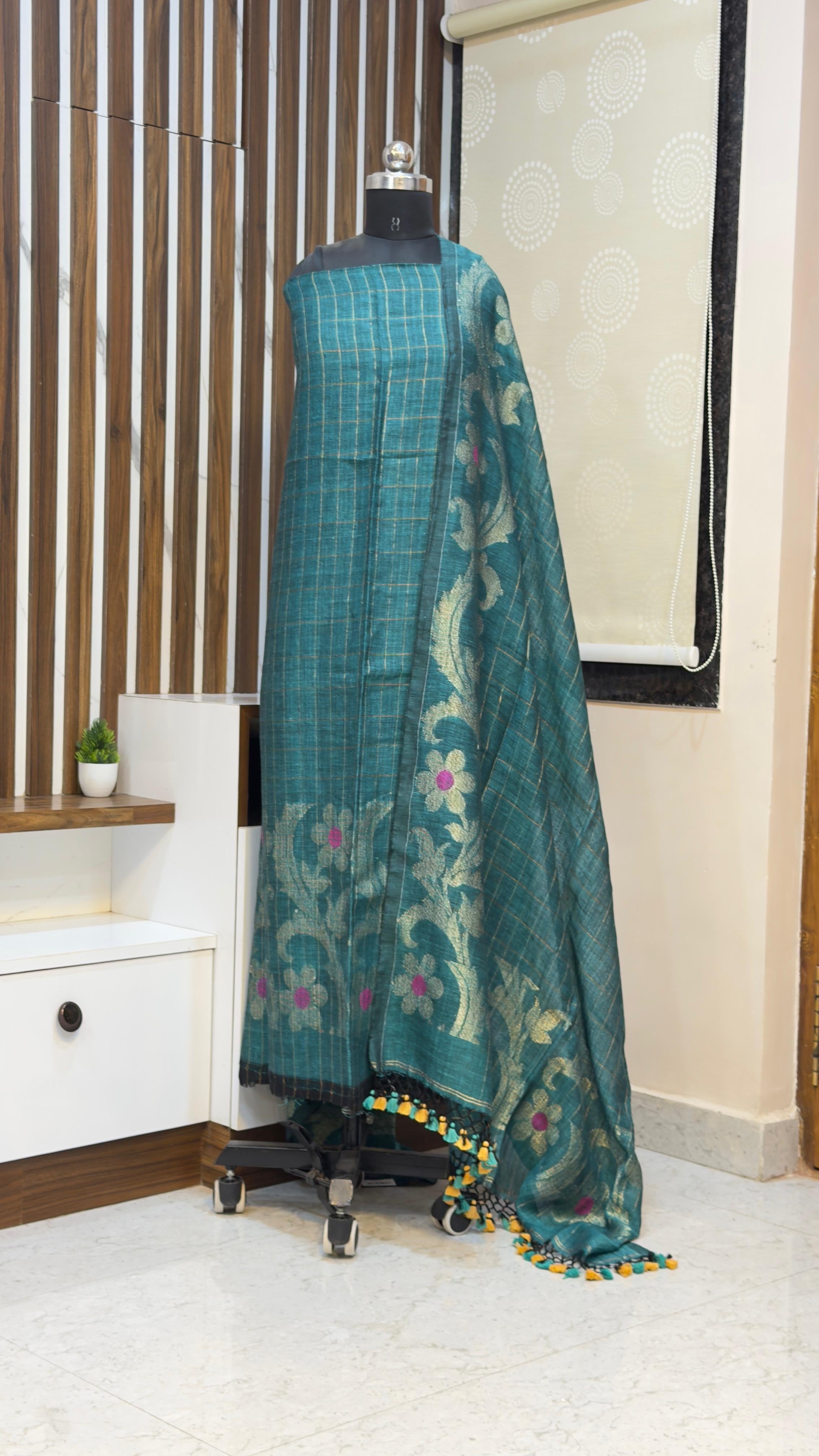 Handloom Lenin Jamdhani Dress materials