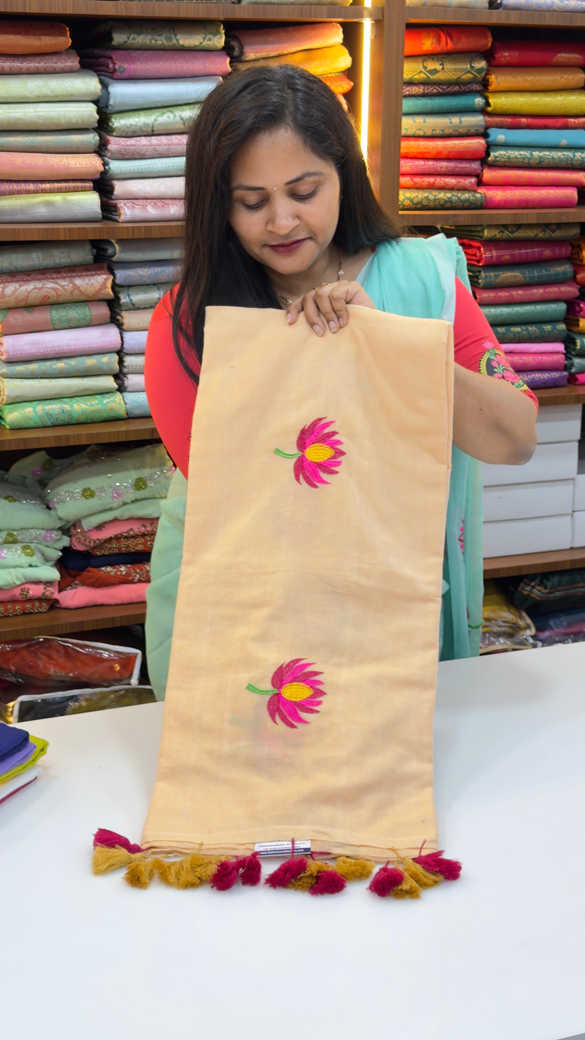 Mul cotton sarees with embroidery