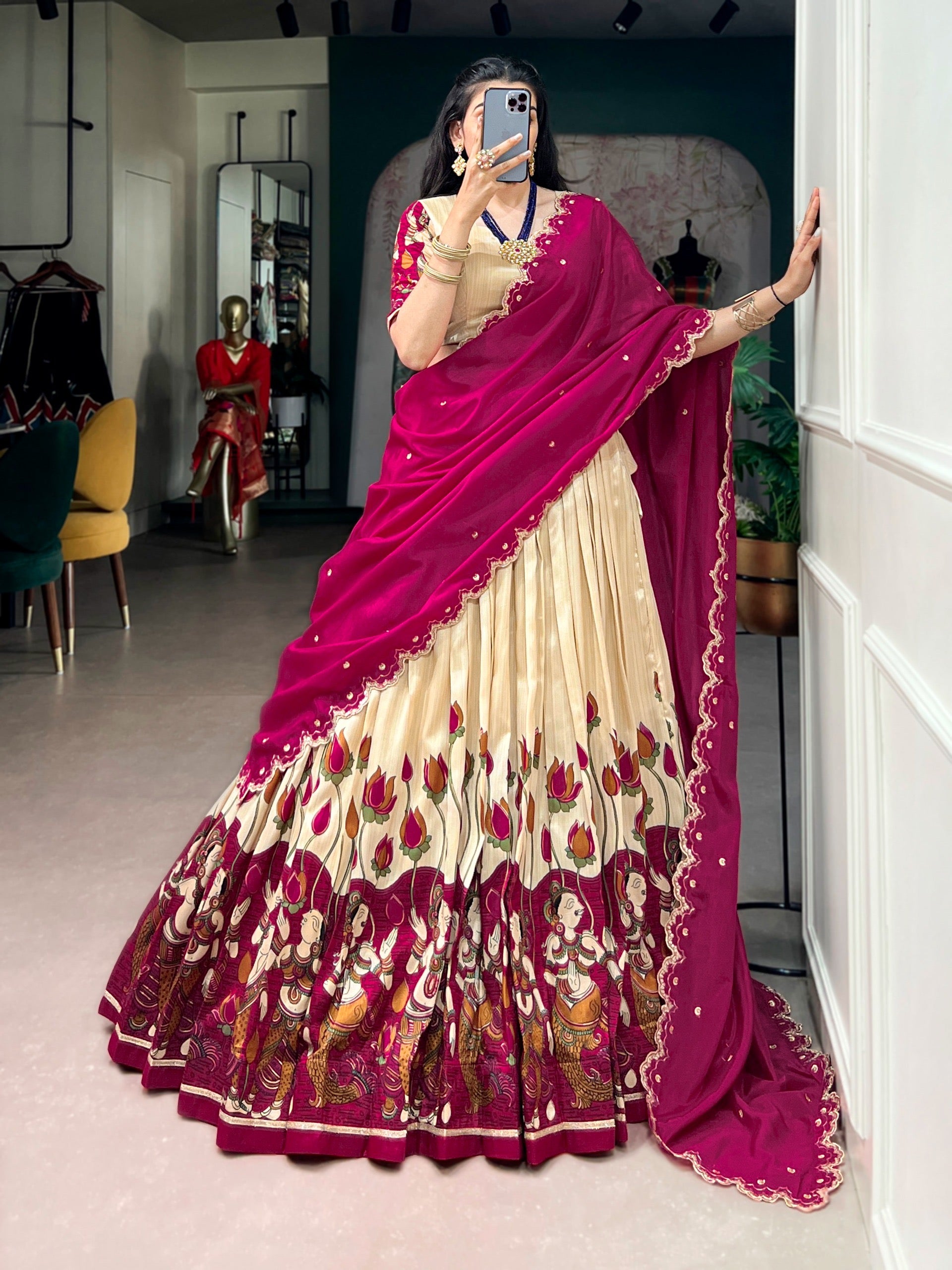 Tasar Kalamkari Lehenga(NON-STORE)