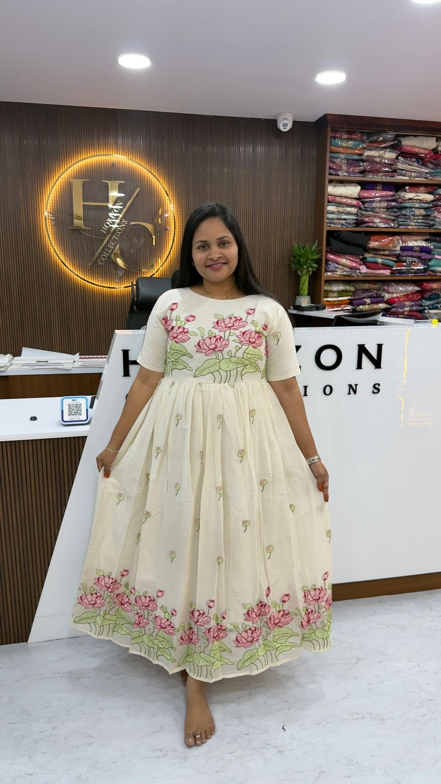 Khadi cotton customised frock with embroidery work
