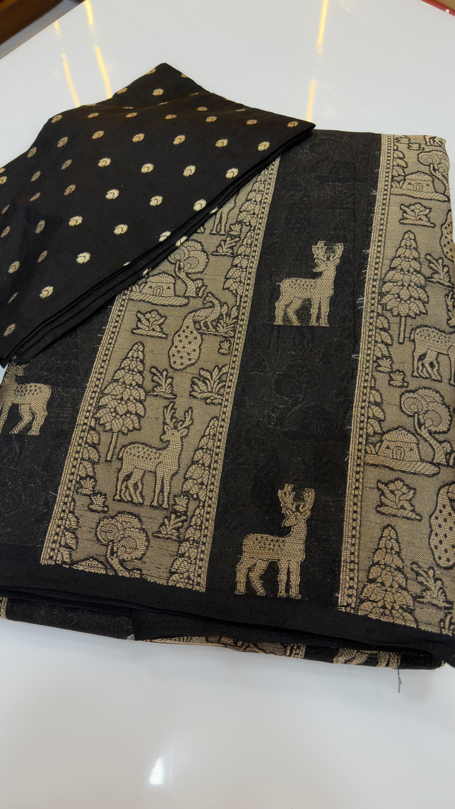 Jungle theme Stripes Banarasi Saree