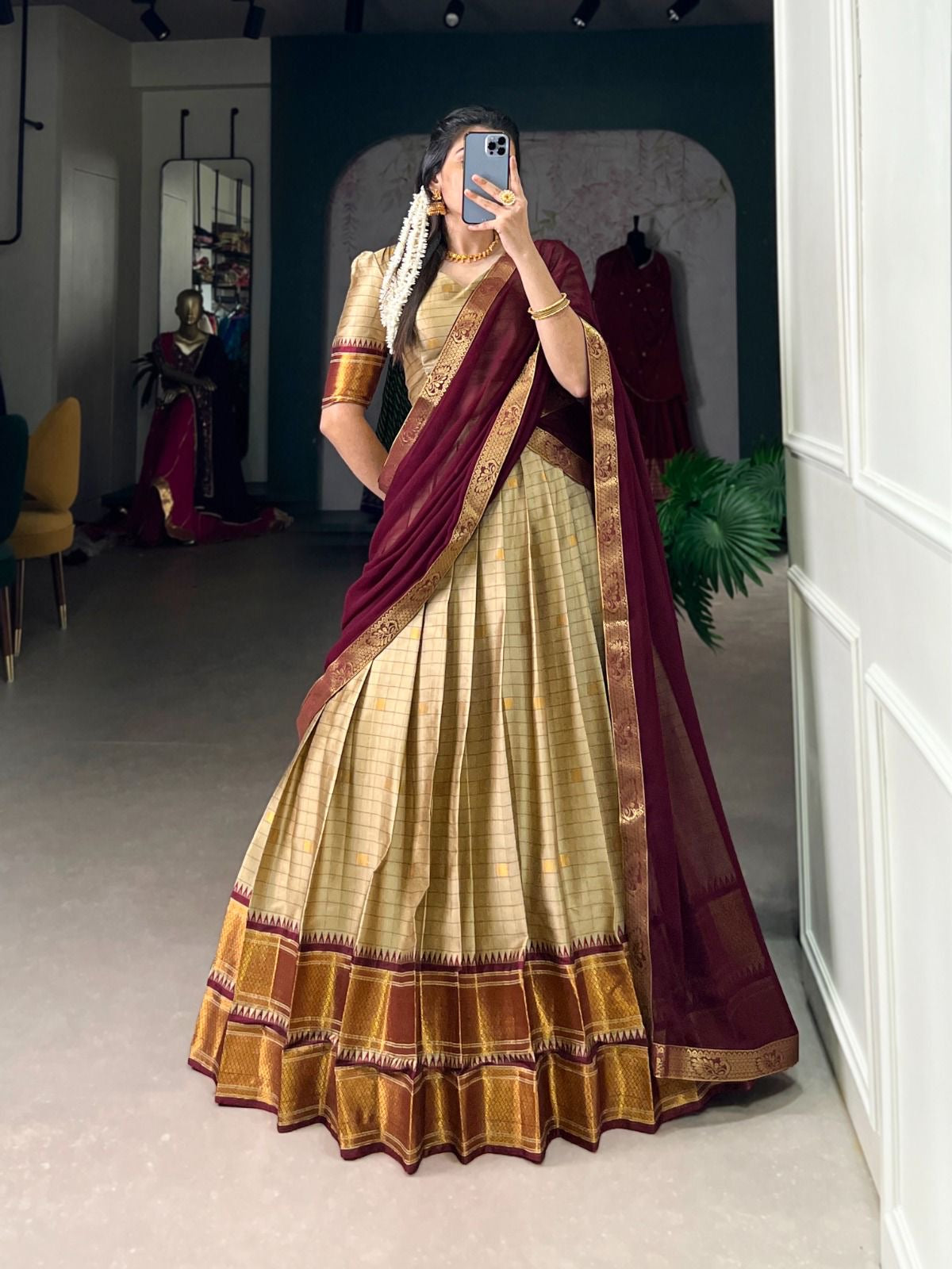 Paithani artistry on Cotton Silk Lehenga