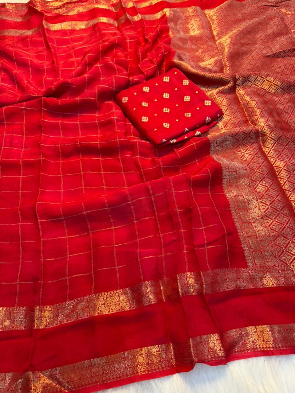 Pure viscose Georgette satin border saree with pallu design with pure viscose blouses(NON-STORE)