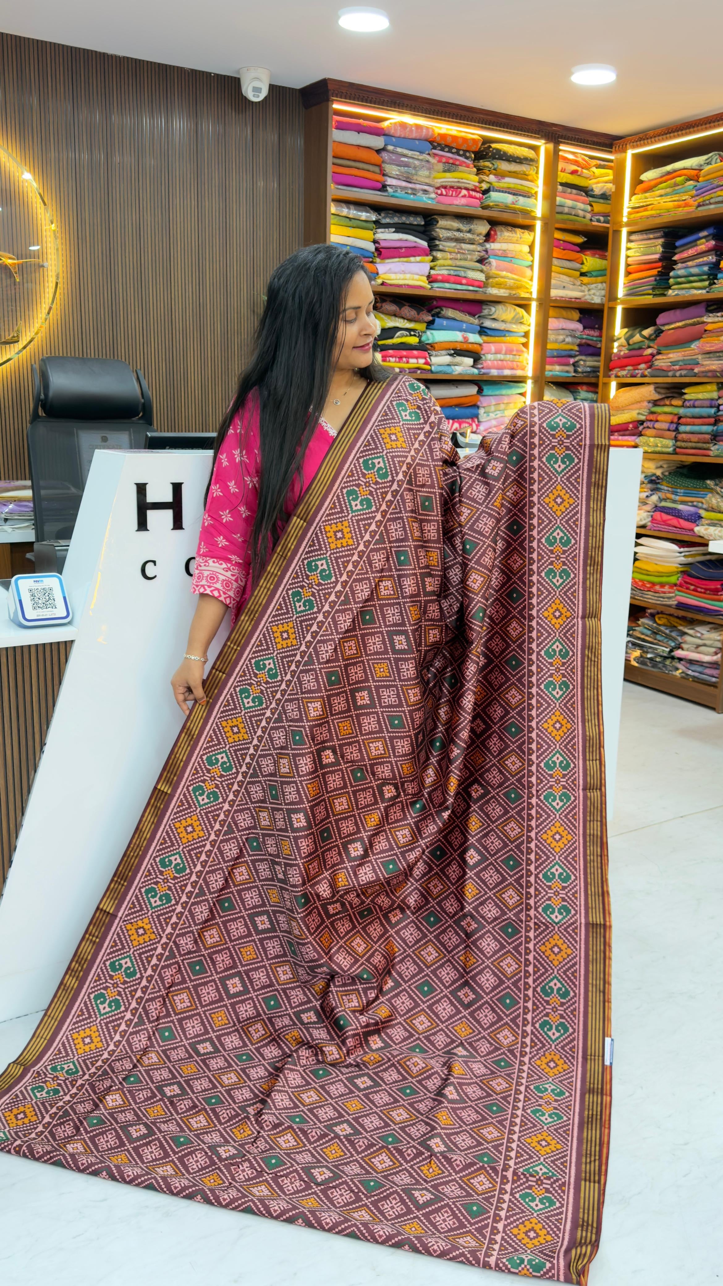 Rajkot Patola inspired design in Tussar fabric