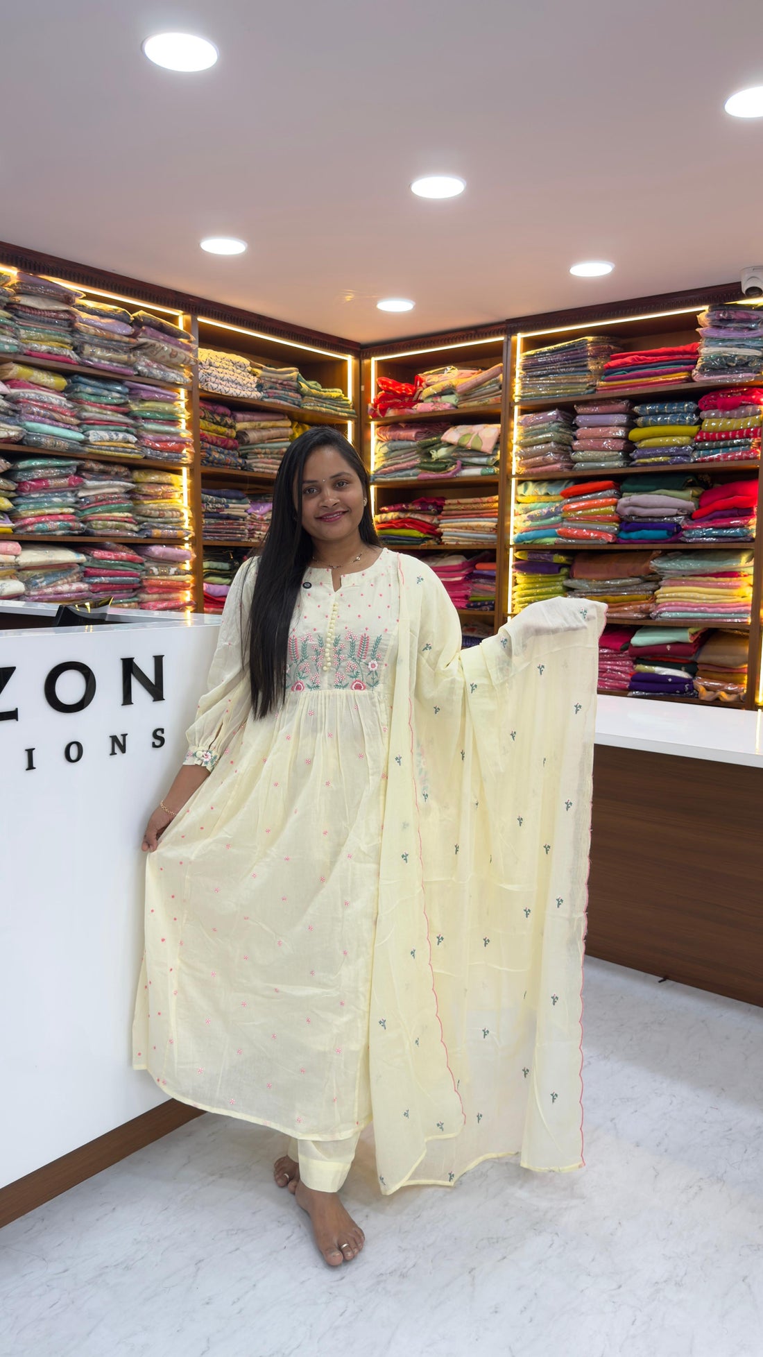 Mul cotton with floral embroidery