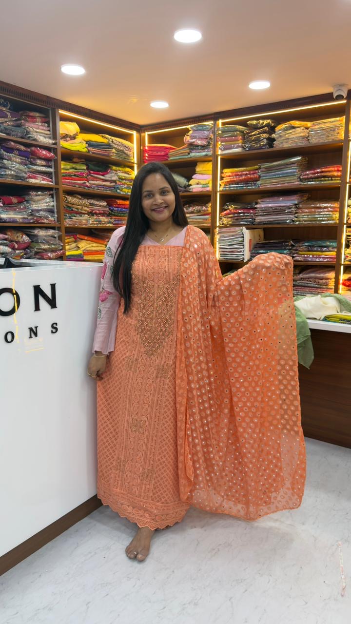 Chikankari Georgette fabric dress material