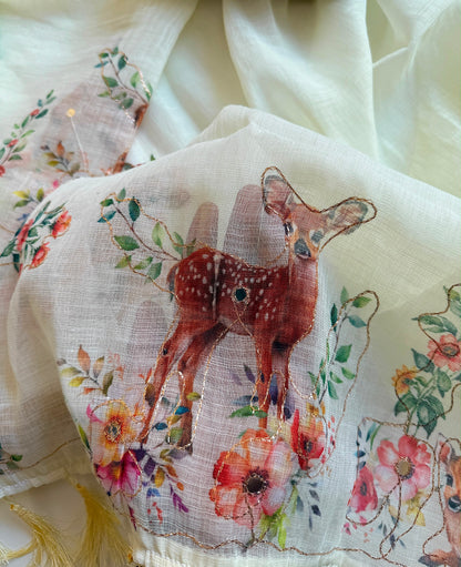 Soft Cotton Linen Fabric Witn Beautiful Floral Digital Print(NON-STORE)