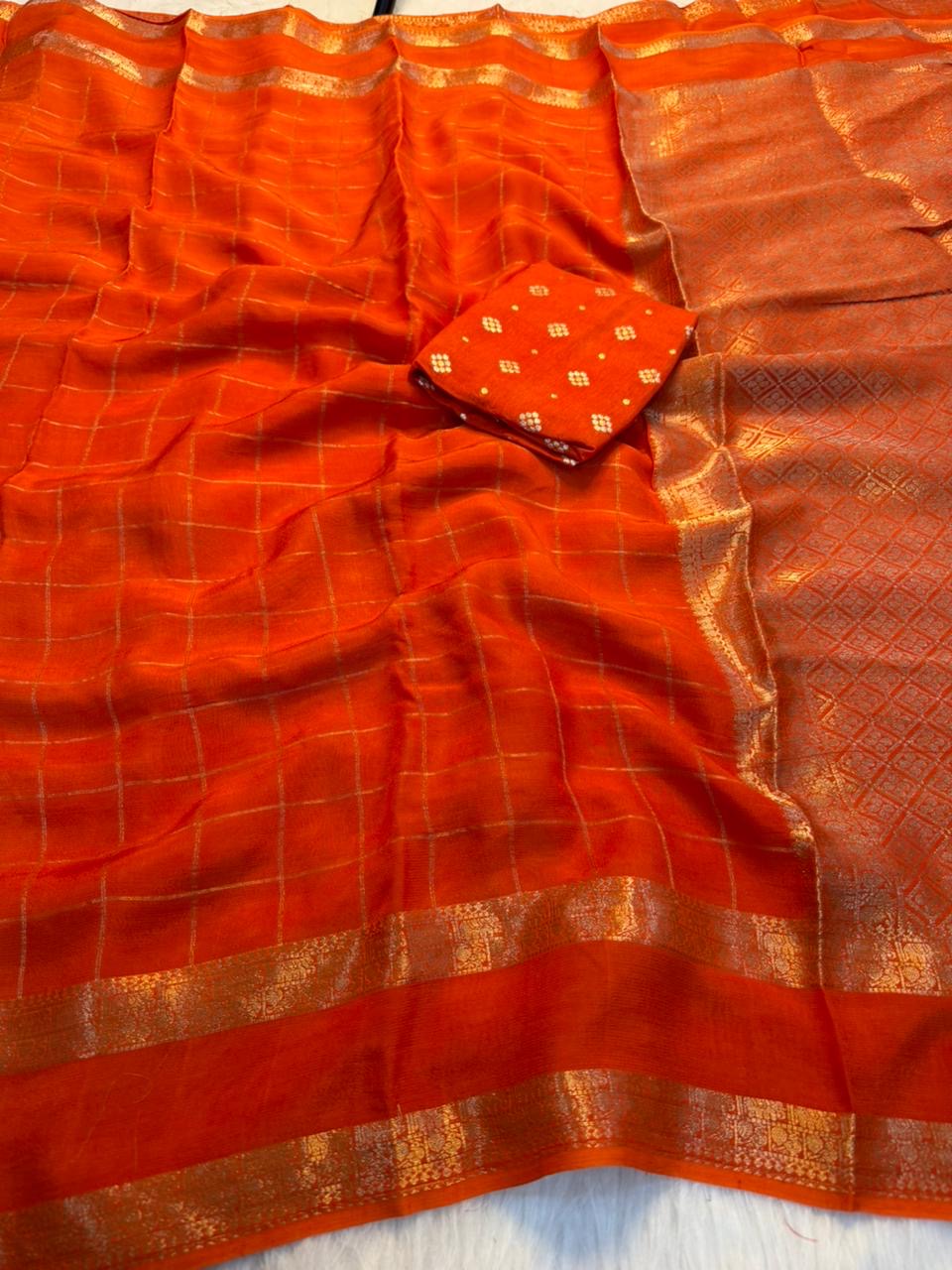 Pure viscose Georgette satin border saree with pallu design with pure viscose blouses(NON-STORE)