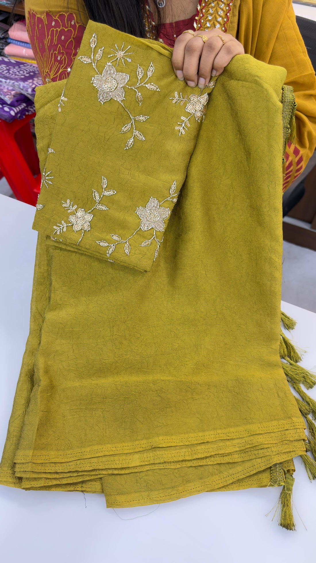 Premium Star Georgette with Crush Pattern &amp; Katli Work Blouse