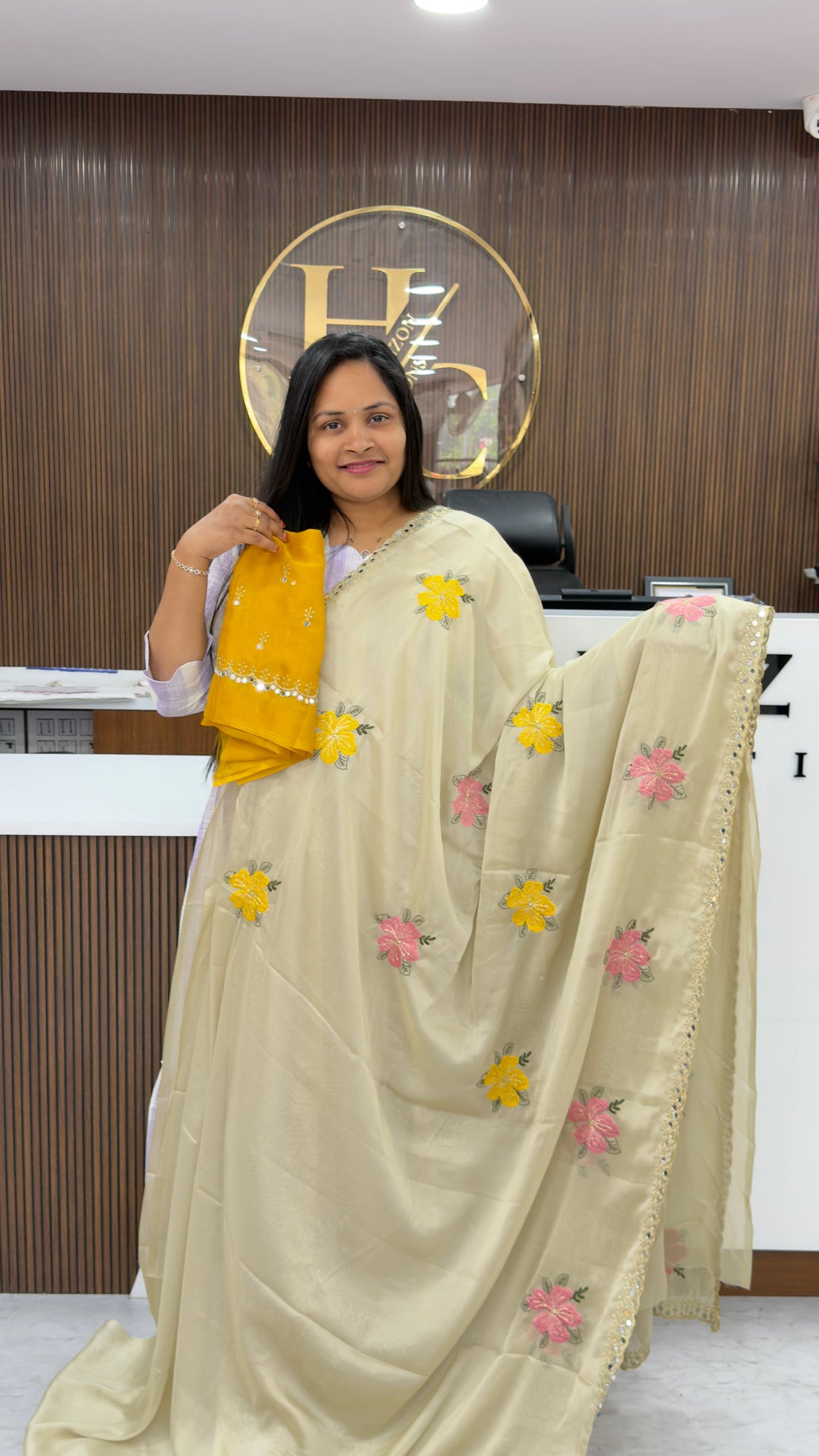 Cream chiffon sarees