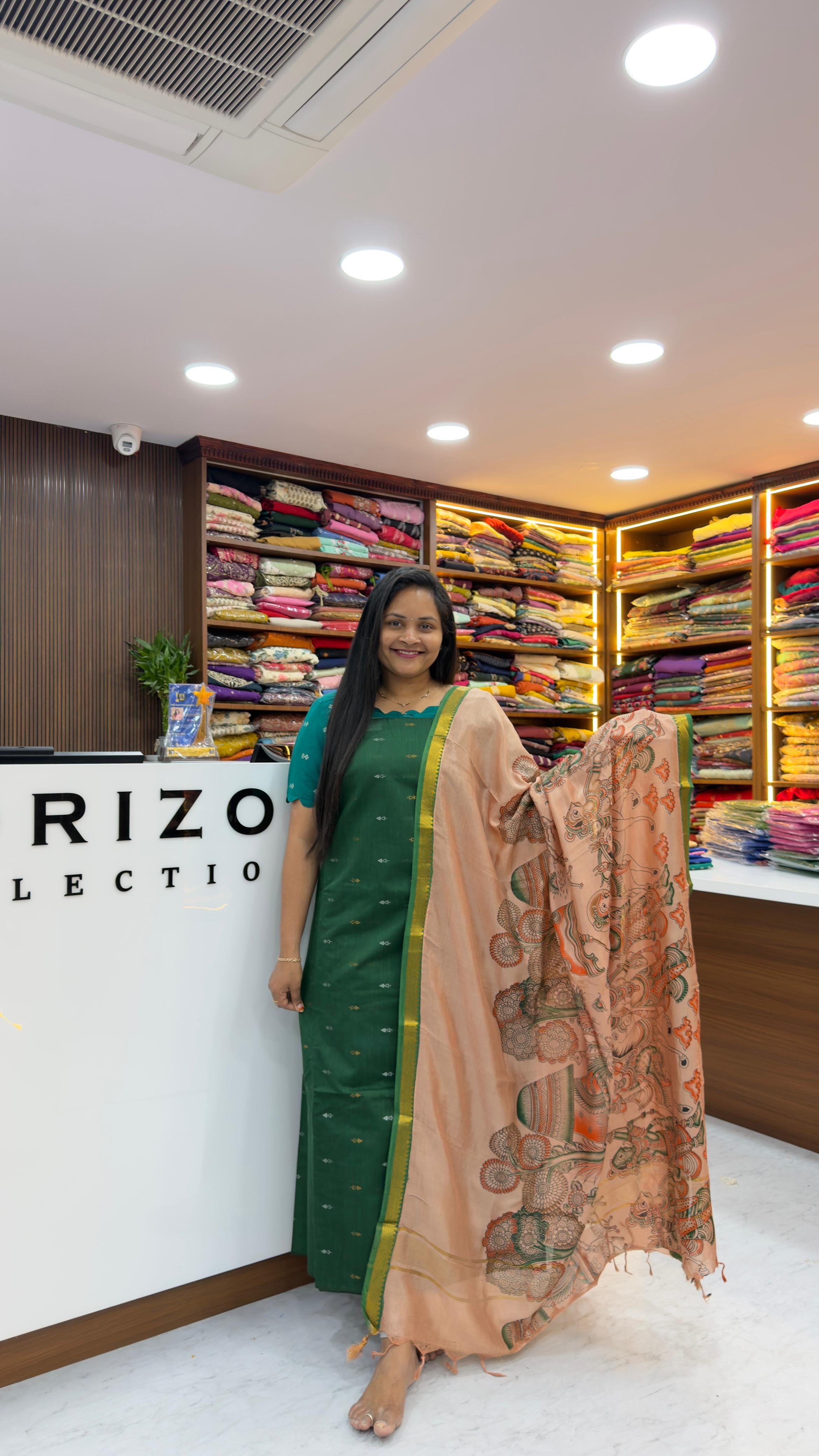 Raw silk dress material with Nellore silk nizam borders dupatta