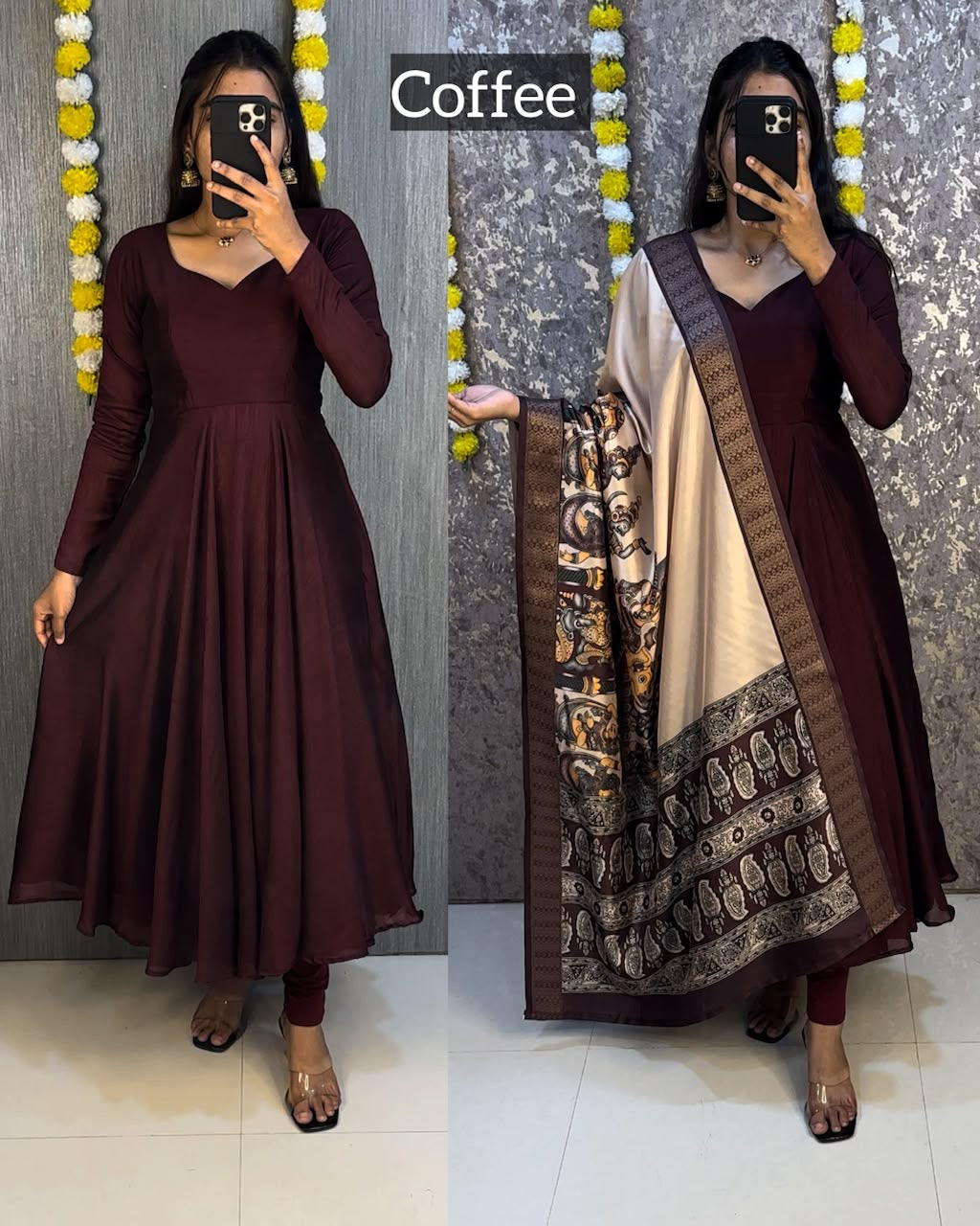 Beautiful plain vichithra anarkali with trending kalamkari duppata(NON-STORE)