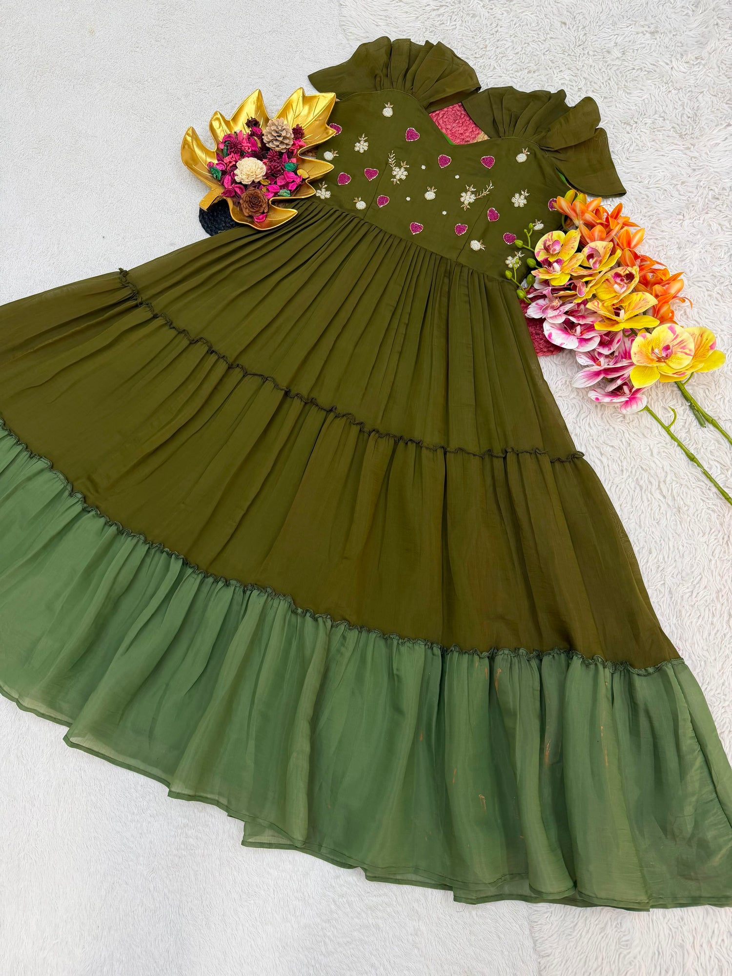 Mull Cotton Gown With Beautiful Maggam Work
