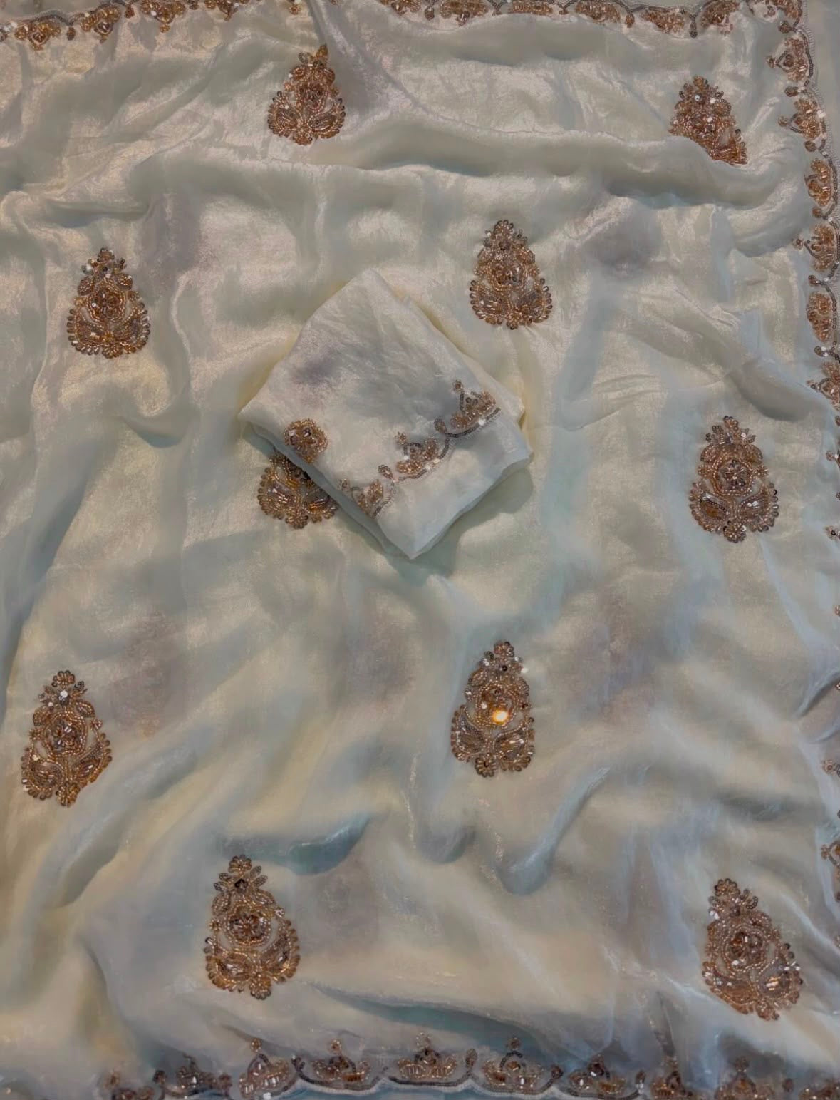 soft fancy Fandy fabric sequins saree with cut-work and handwork(NON-STORE)