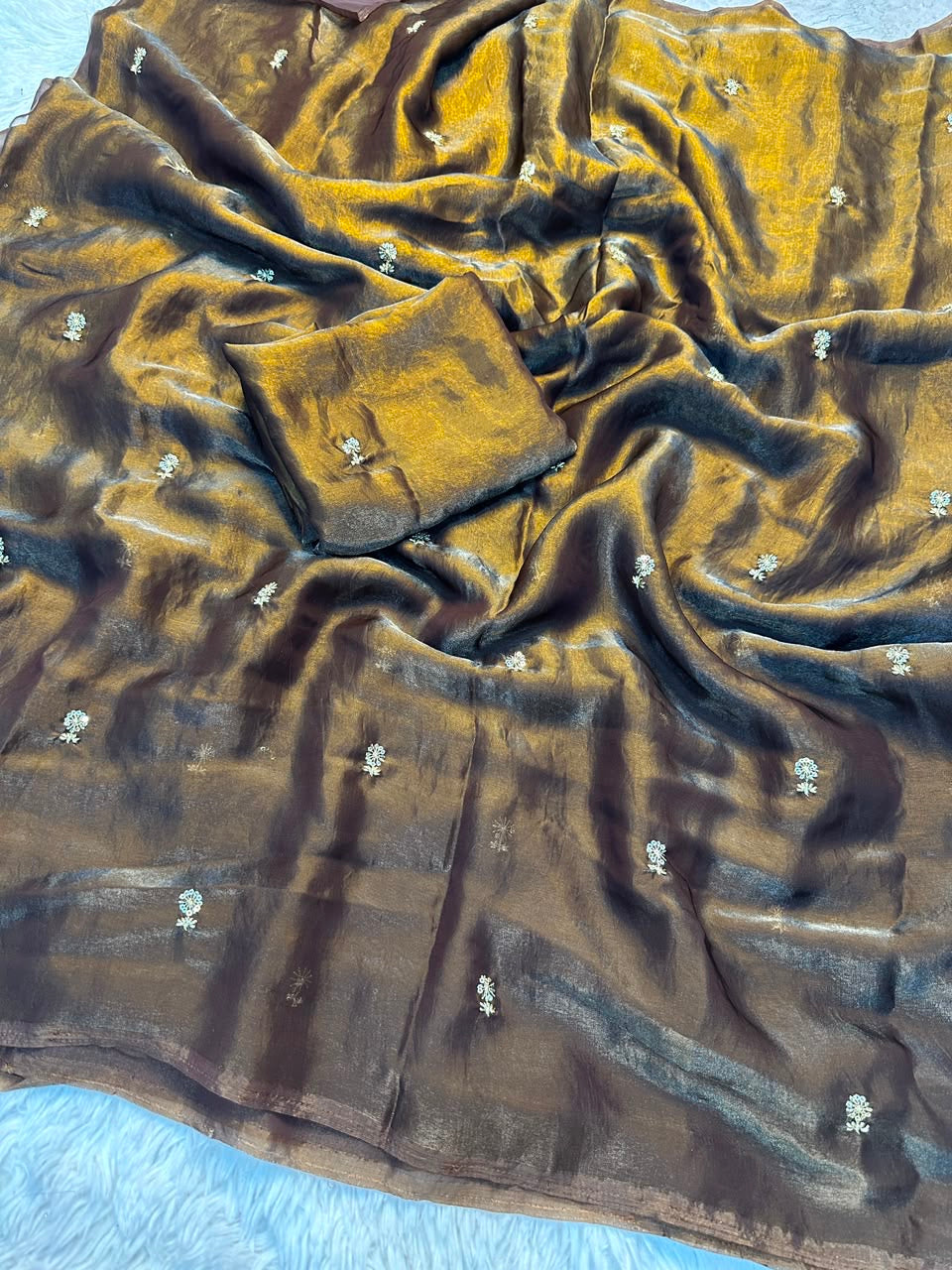 Space Sattin Multi Sequence Full Worked Saree With Contrast Running Blouse(NON-STORE)