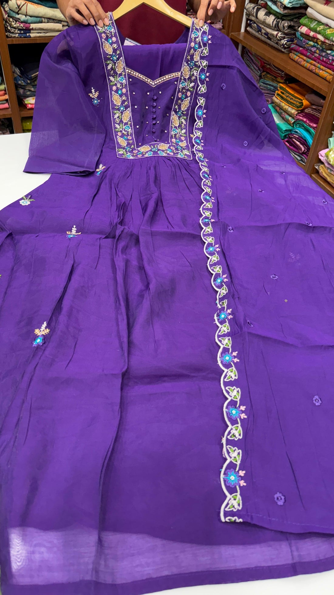 Mul Chanderi party wear 3 piece set