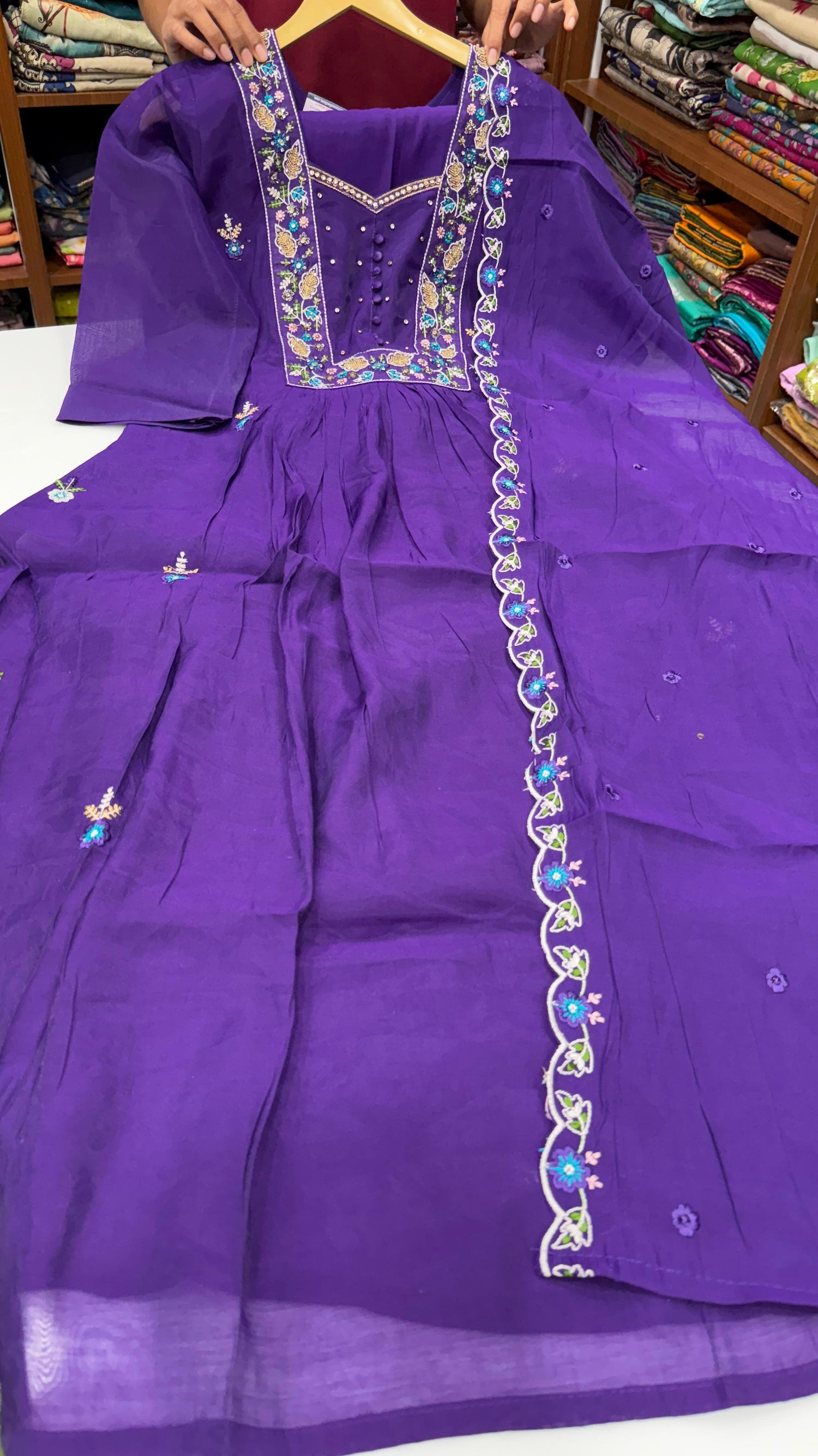 Mul Chanderi party wear 3 piece set