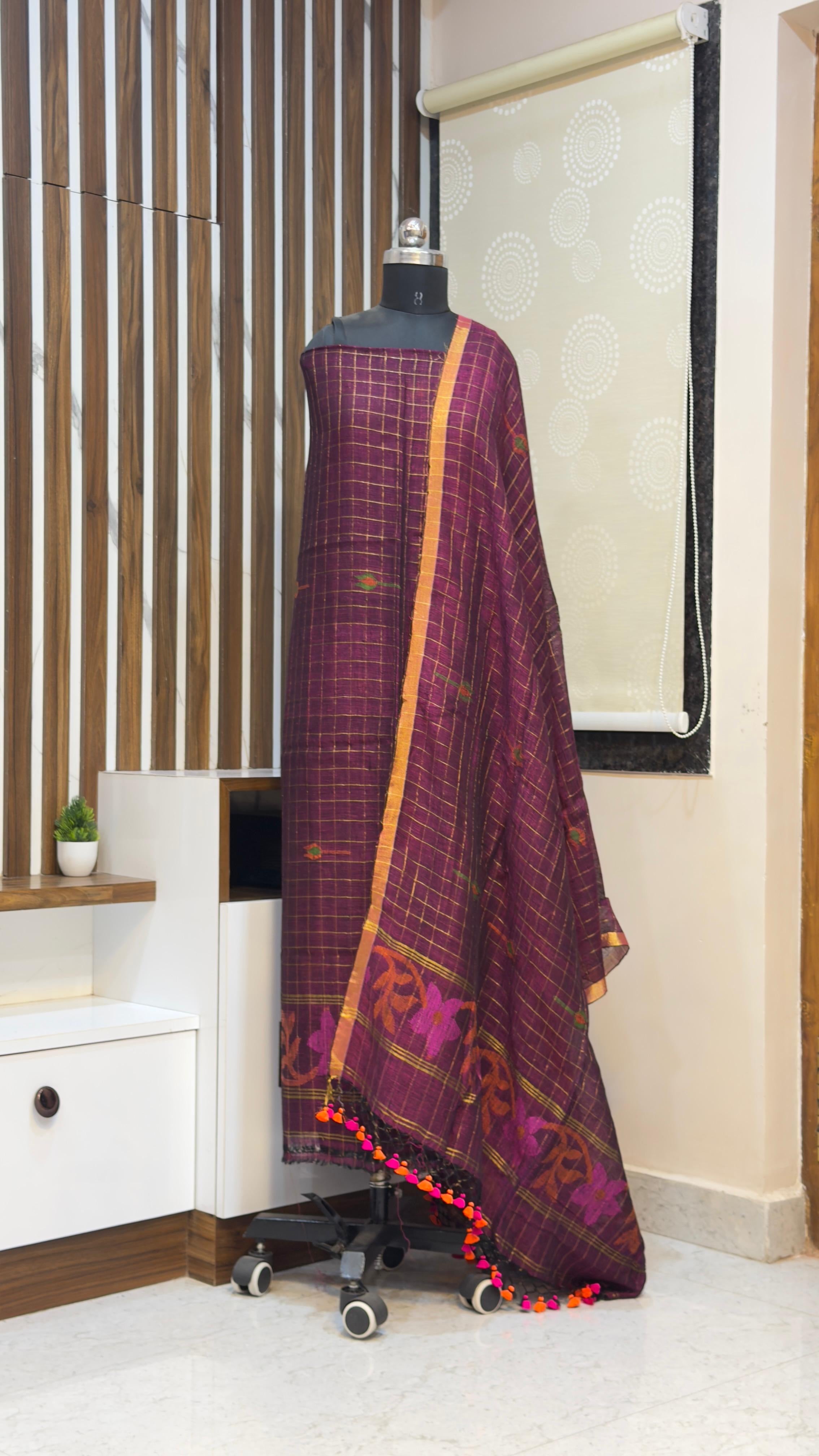 Handloom Lenin Jamdhani Dress materials