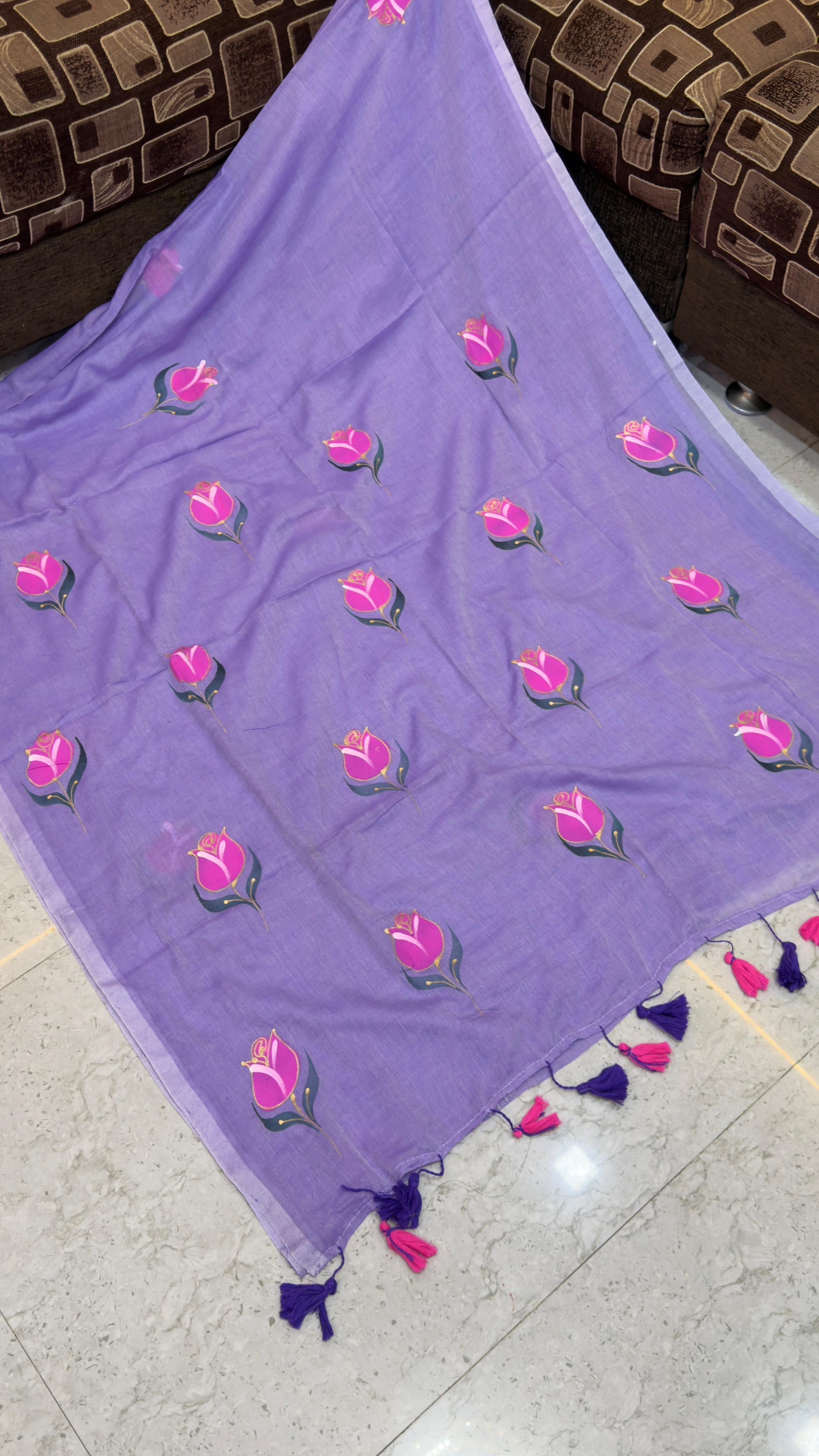 Pre Booking 1 week dispatch Hand paint Mul cotton saree