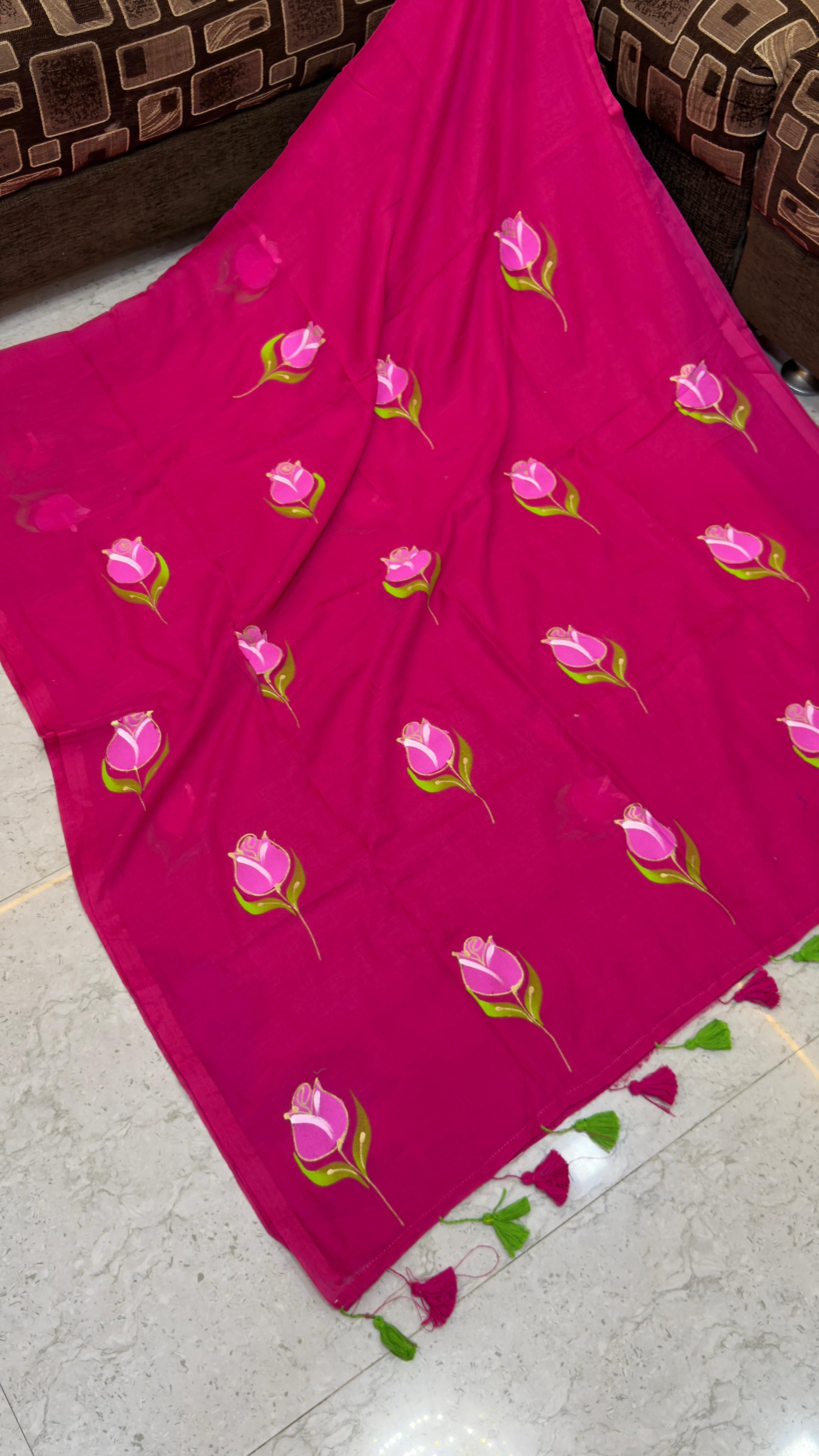 Pre Booking 1 week dispatch Hand paint Mul cotton saree