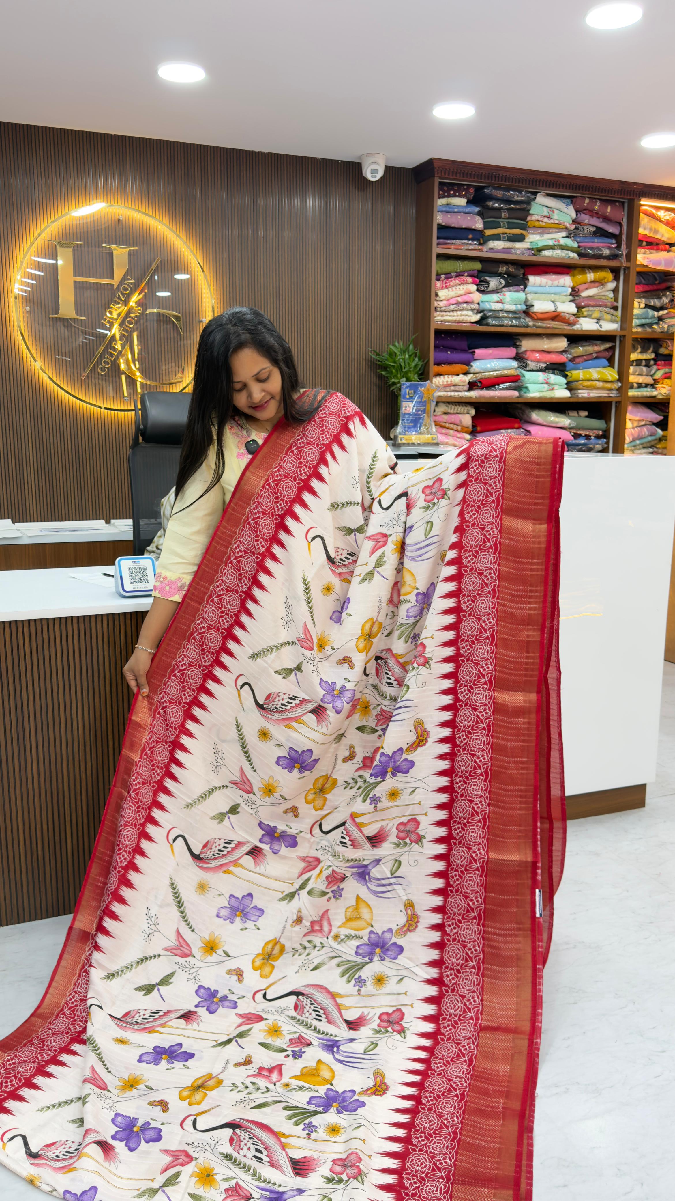 Jute silk saree in Crane design