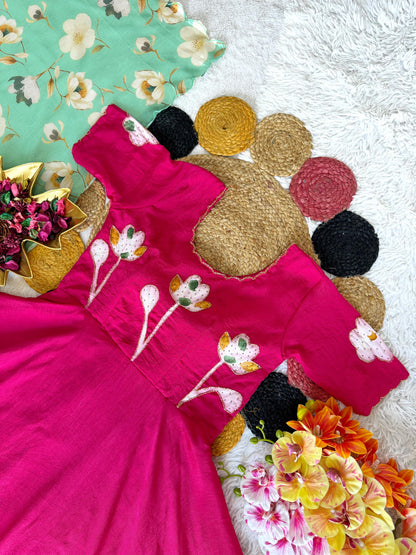 Vichitra Hand painted Maggam Work Gown with Dupatta