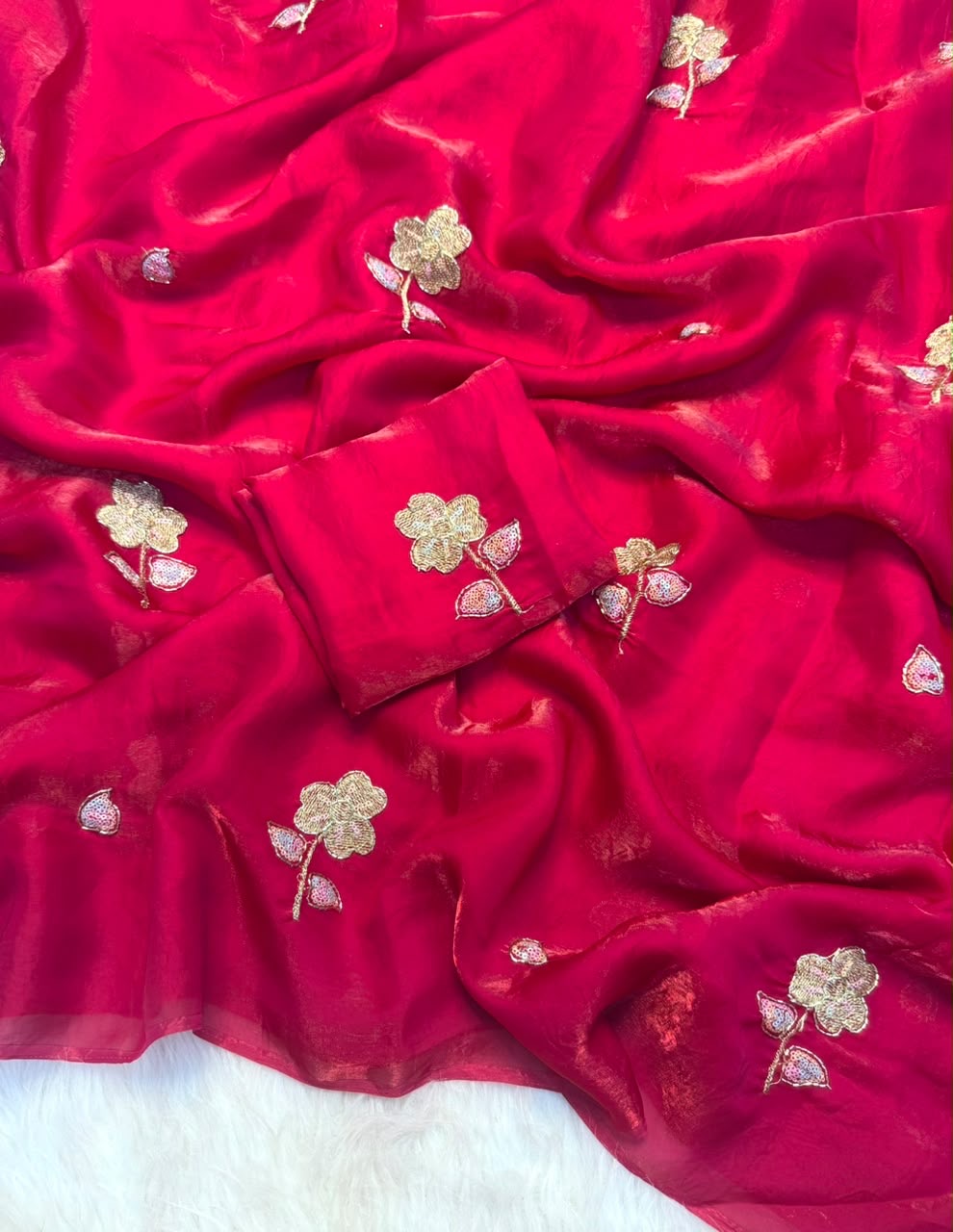 Space Silk Saree With Fancy Bhungali work &amp; Multi Color Sequince Embroderiy Work