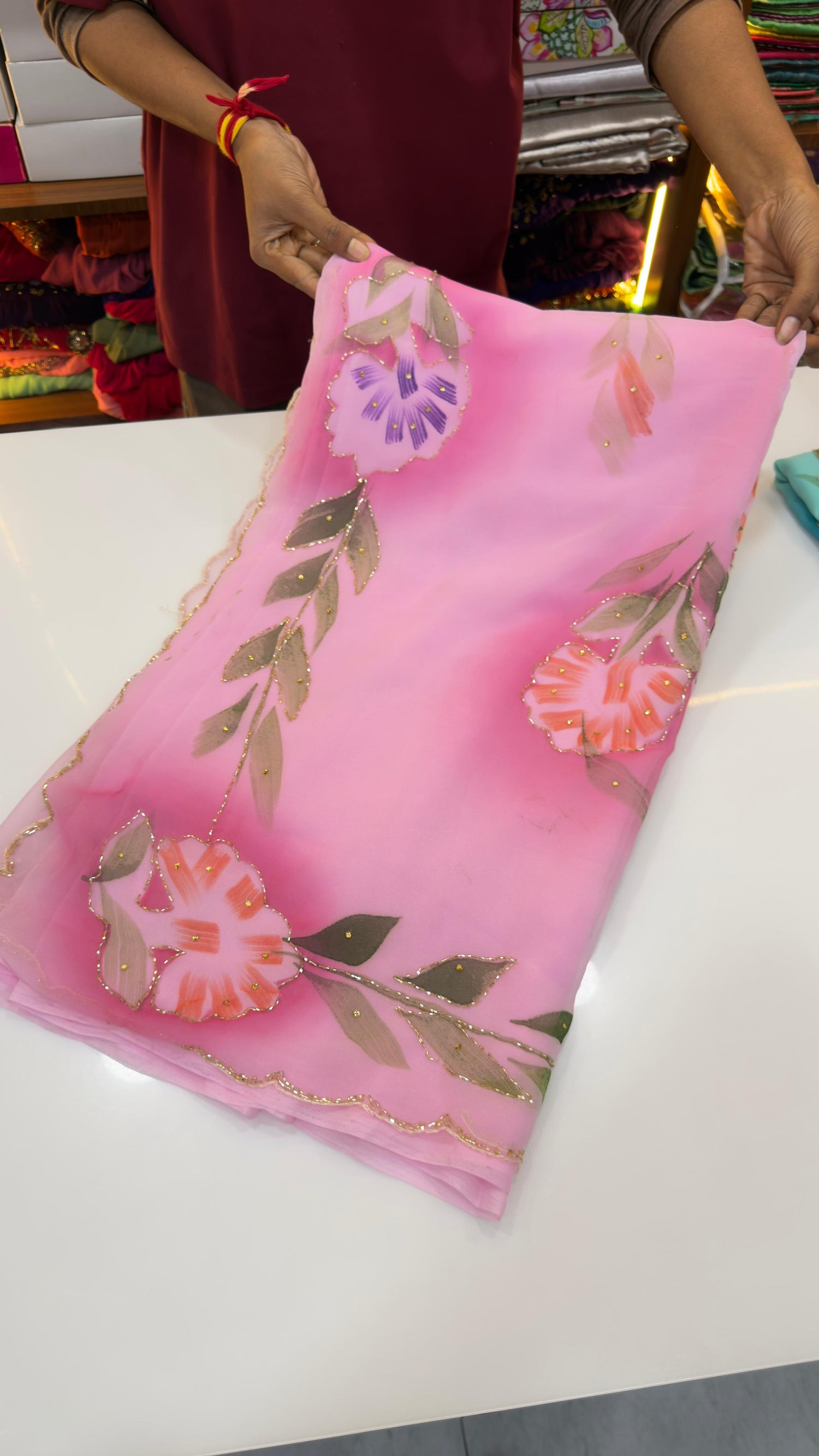 Light weight brush paint maggam work sarees