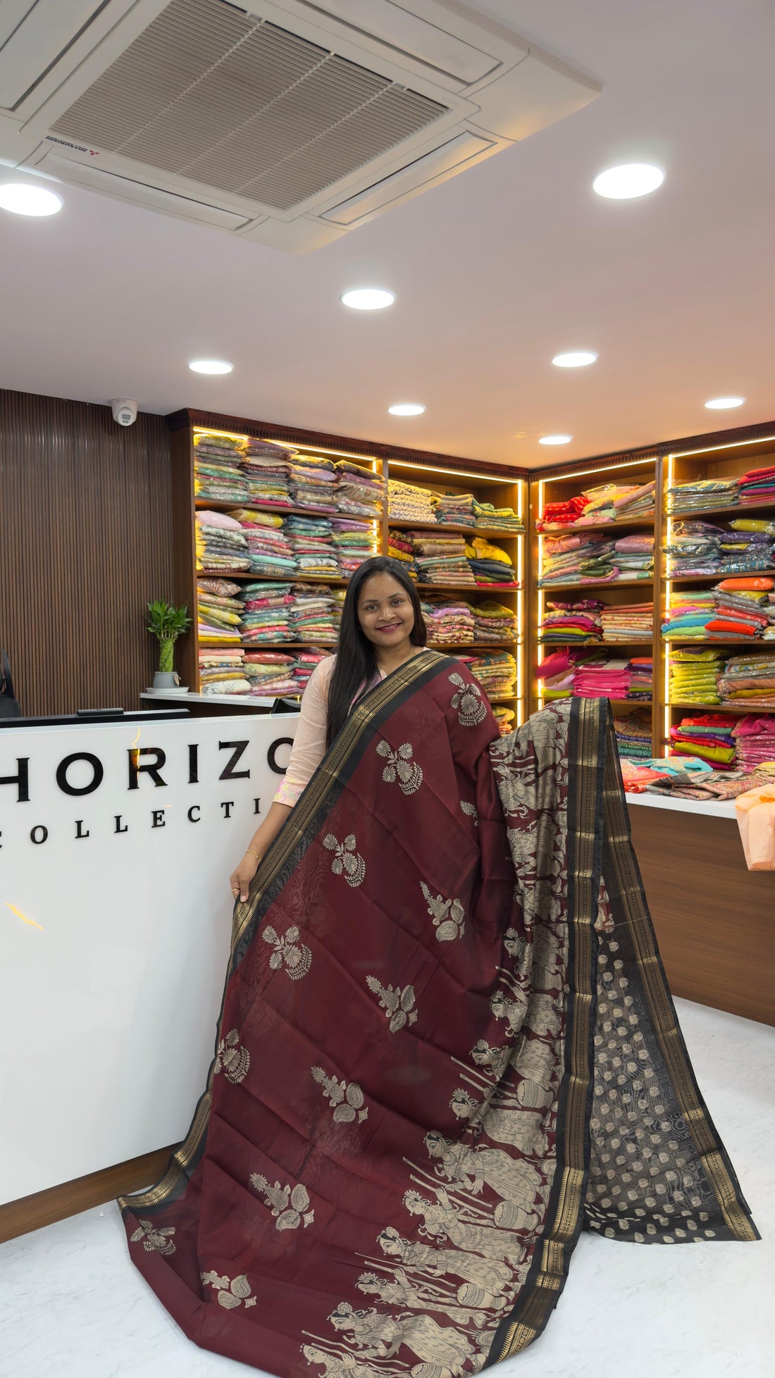 Maheshwari silk saree with Kalamkari design