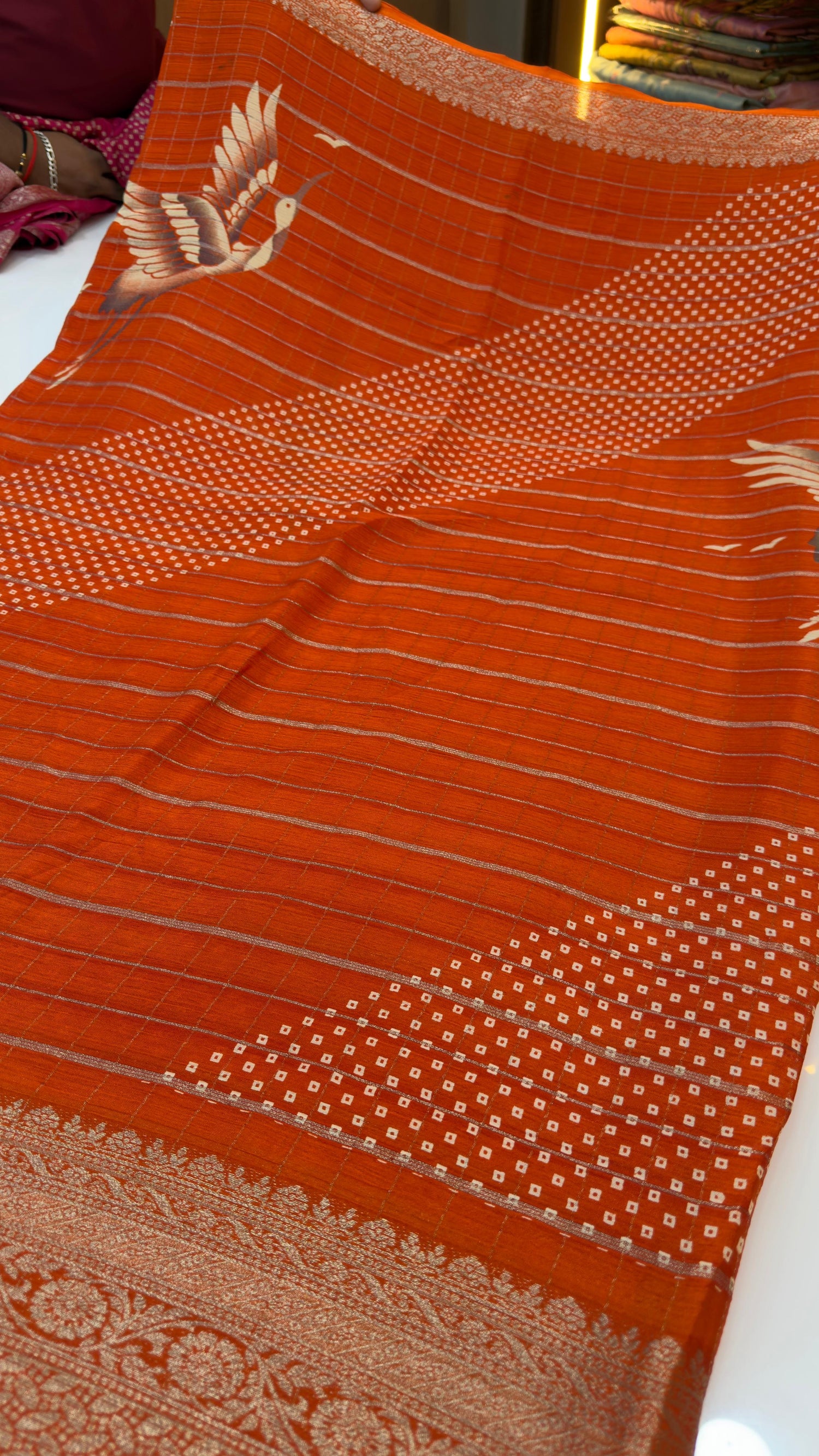 Premium quality light weight chinon sarees with silver zari lines